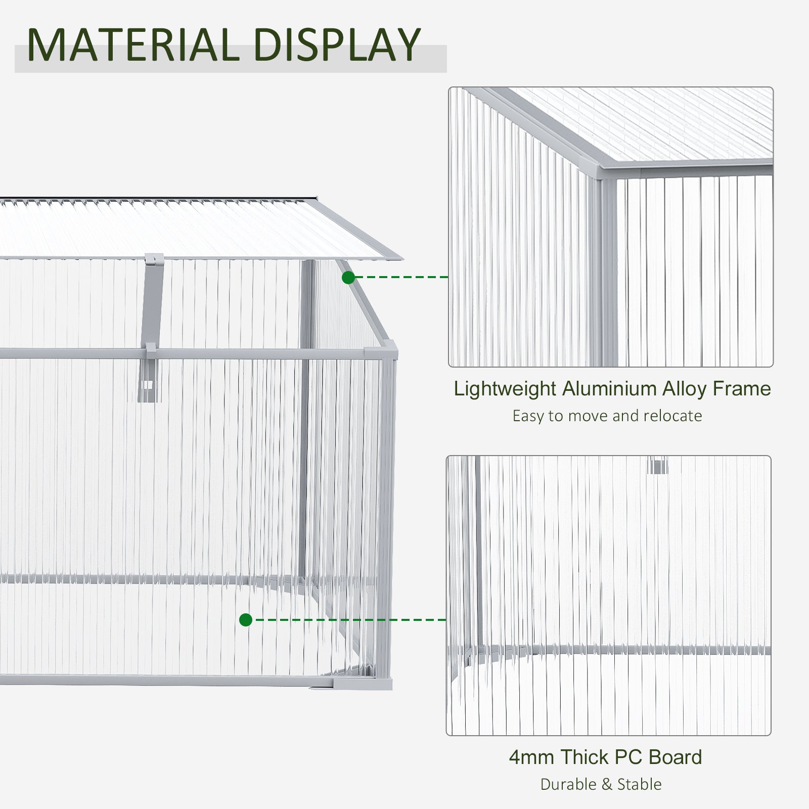 Garden Polycarbonate Cold Frame Greenhouse Grow House Flower Vegetable Plants Bed Aluminium Frame 99L x 60W x 44H cm