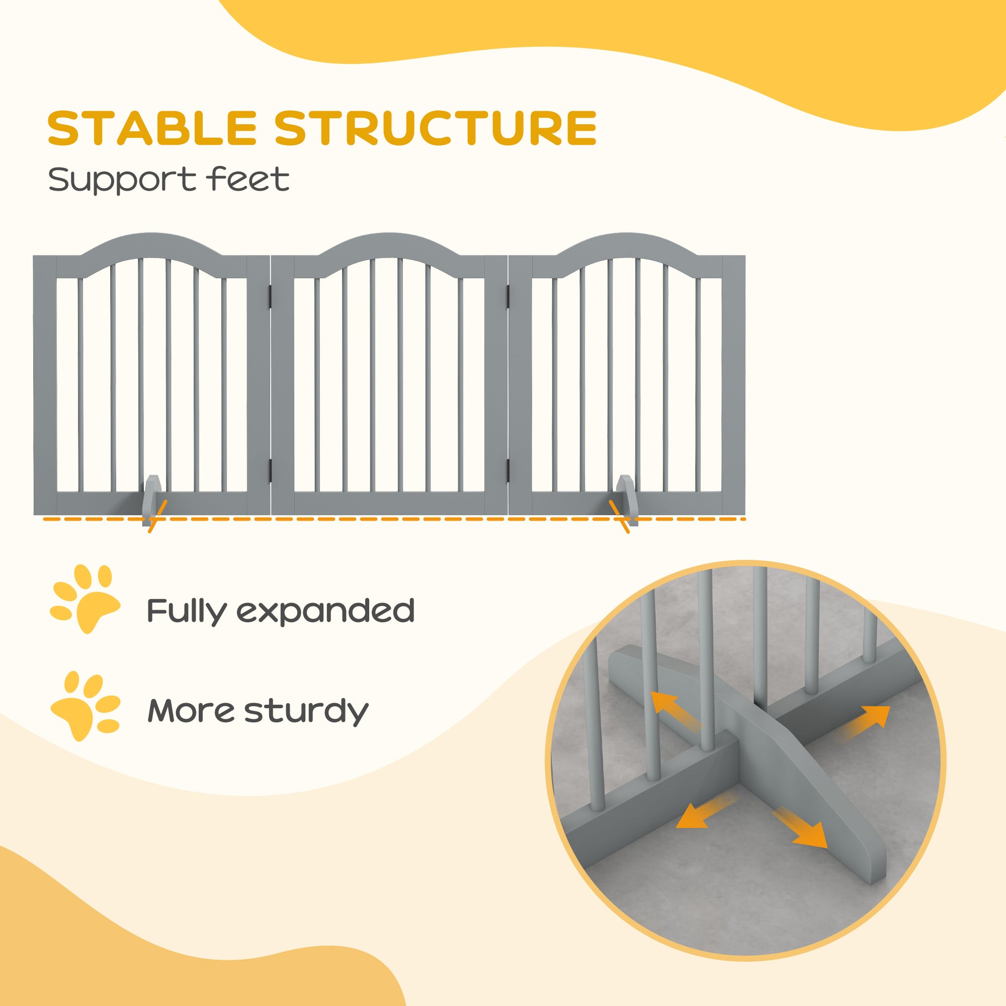 3 Panels Dog Gate w/ Support Feet Fence Safety Barrier Freestanding Wood Light Grey