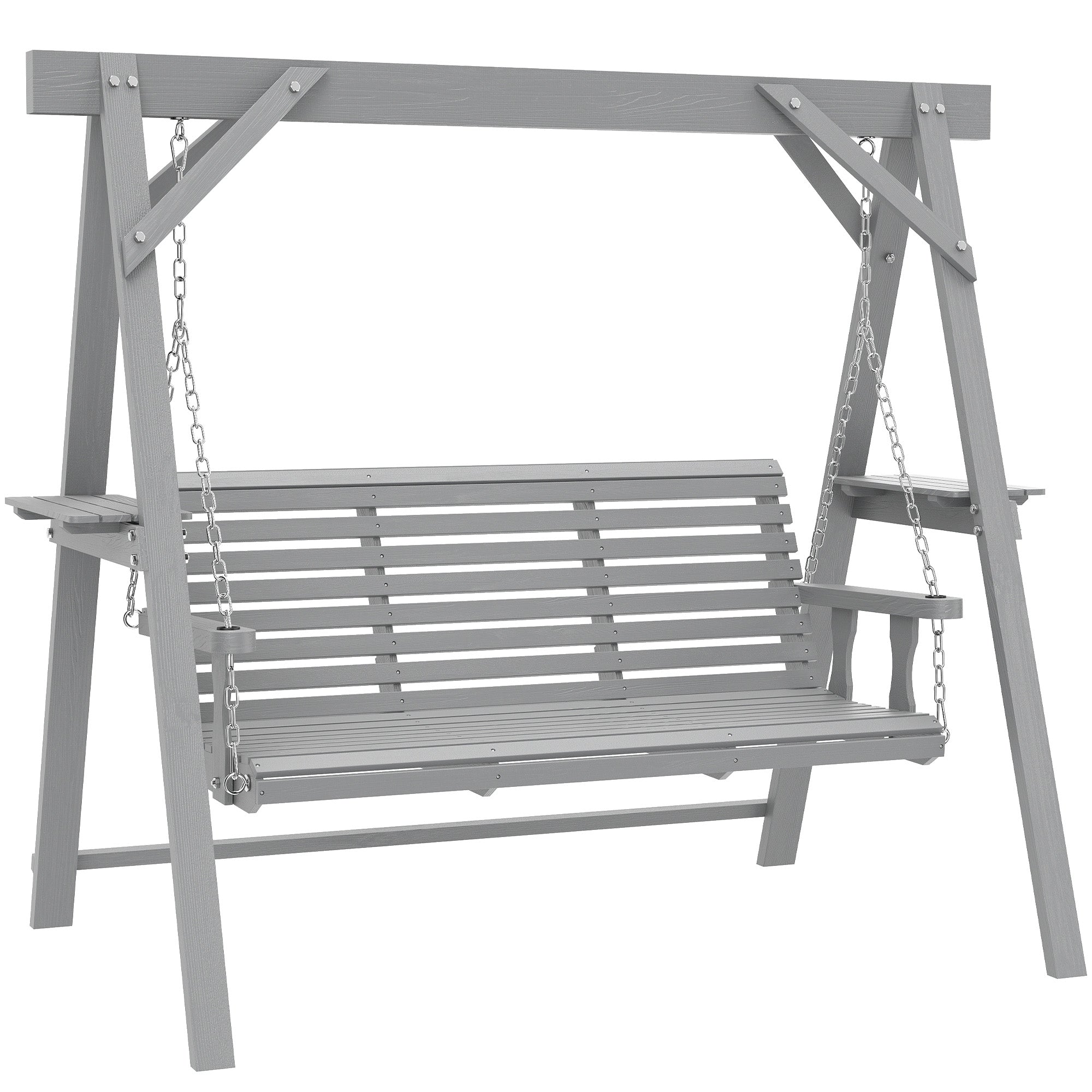 Three-Seater Wooden Swing Bench, Dark Grey