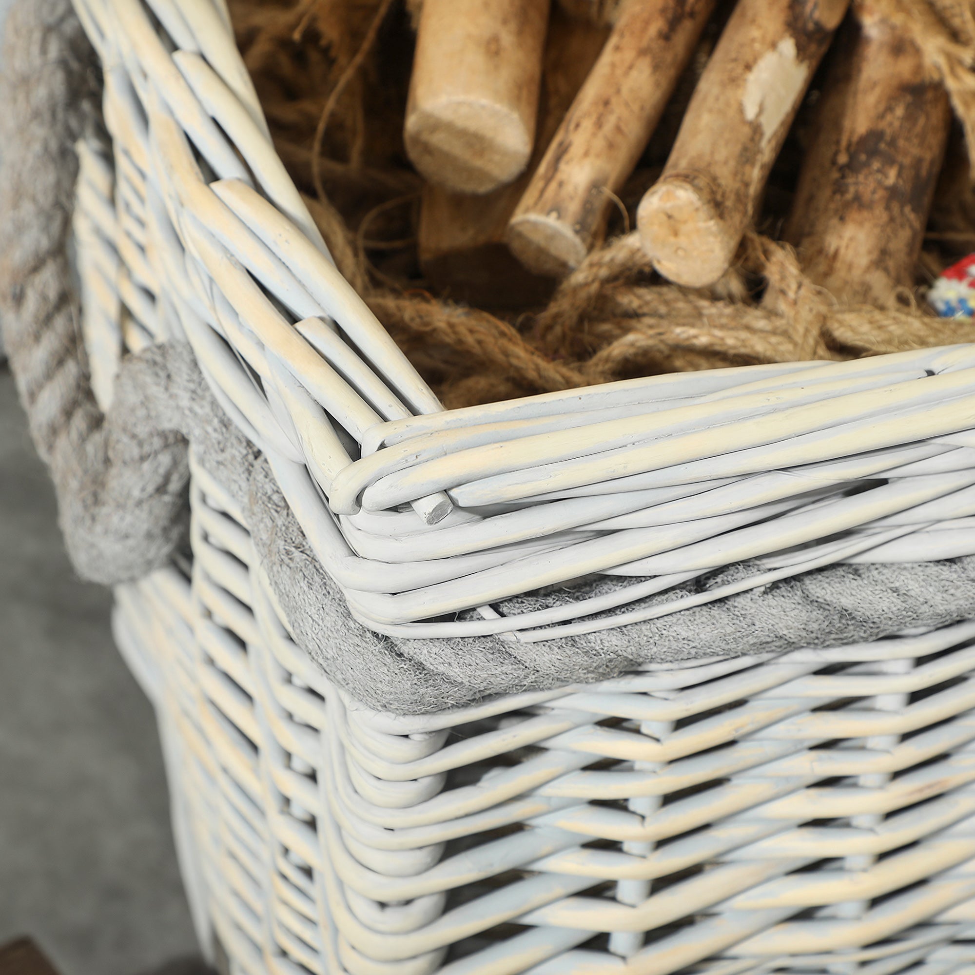 Set of 3 Log Baskets for Wood Burner Indoor, Storage Basket with Lining and Rope Handles, Wicker Basket for Fireside Storage, Blankets, Beige