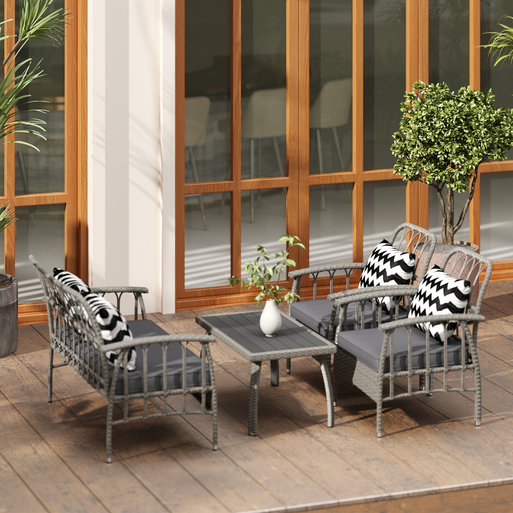 4 Piece Rattan Garden Sofa Set with Adjustable Backrests - Grey