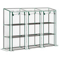 3 Tier Plastic Greenhouse with Roll-Up Doors and Shelves - Green
