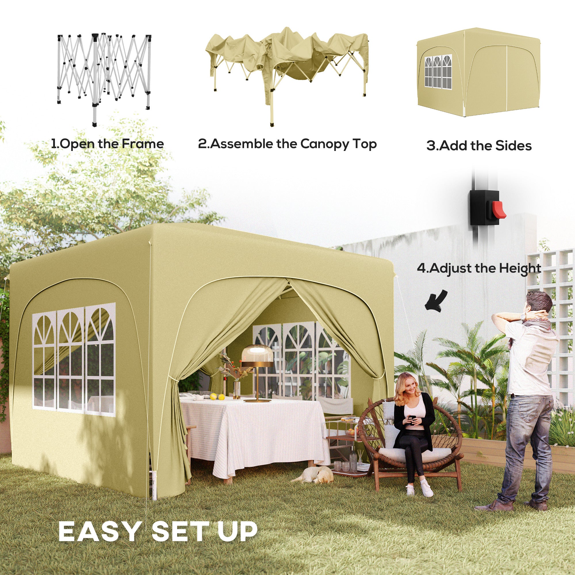 3 x 3m Pop-Up Gazebo Shelter with UPF50+ Canopy - Sand