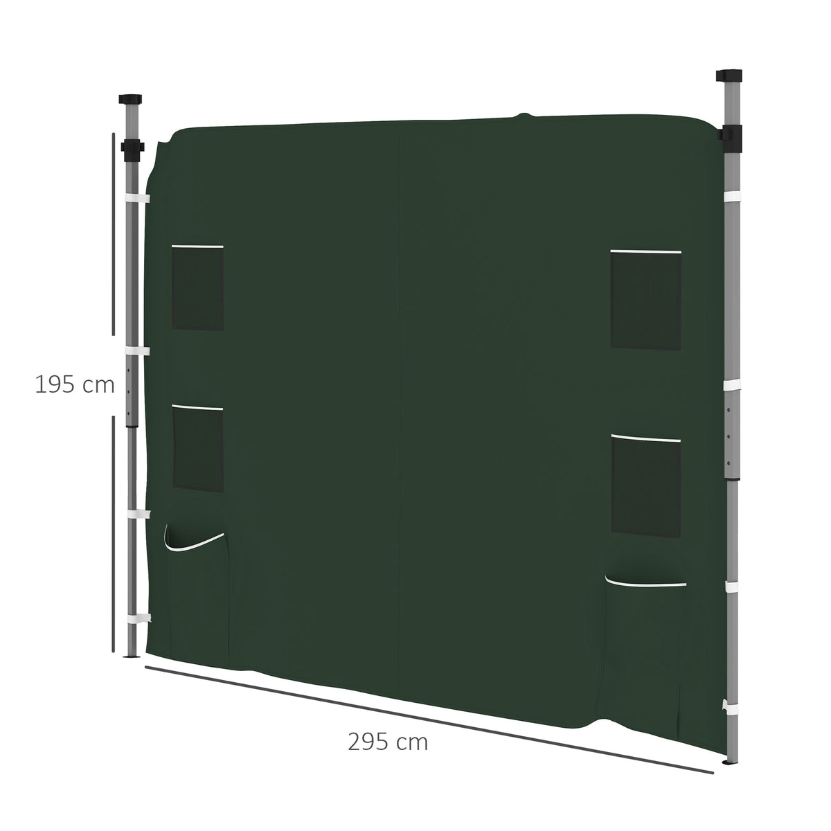 3x3m Gazebo Replacement Sidewall with Pockets & Mesh Bags - Green
