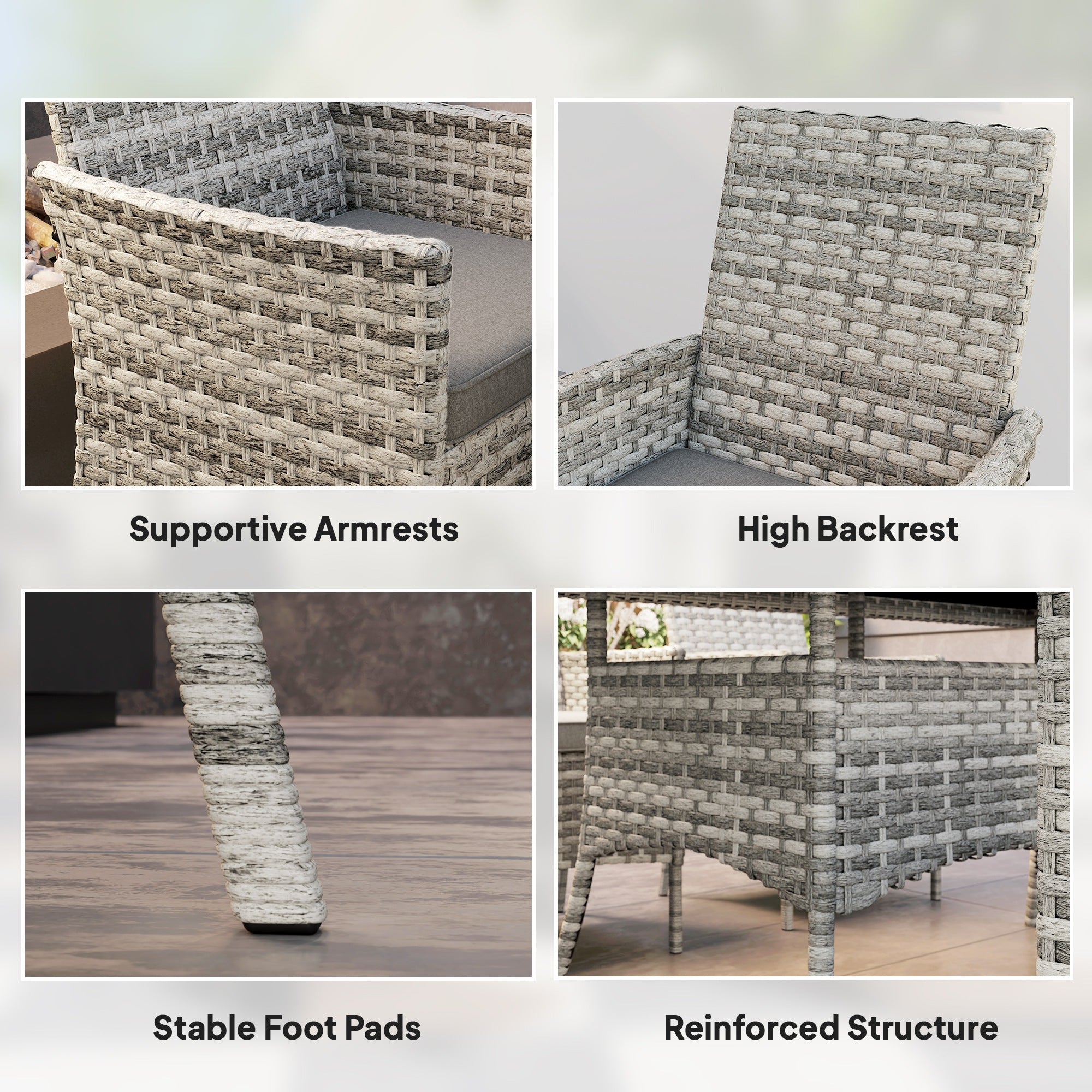 Seven-Piece Rattan Dining Set - Mixed-Grey