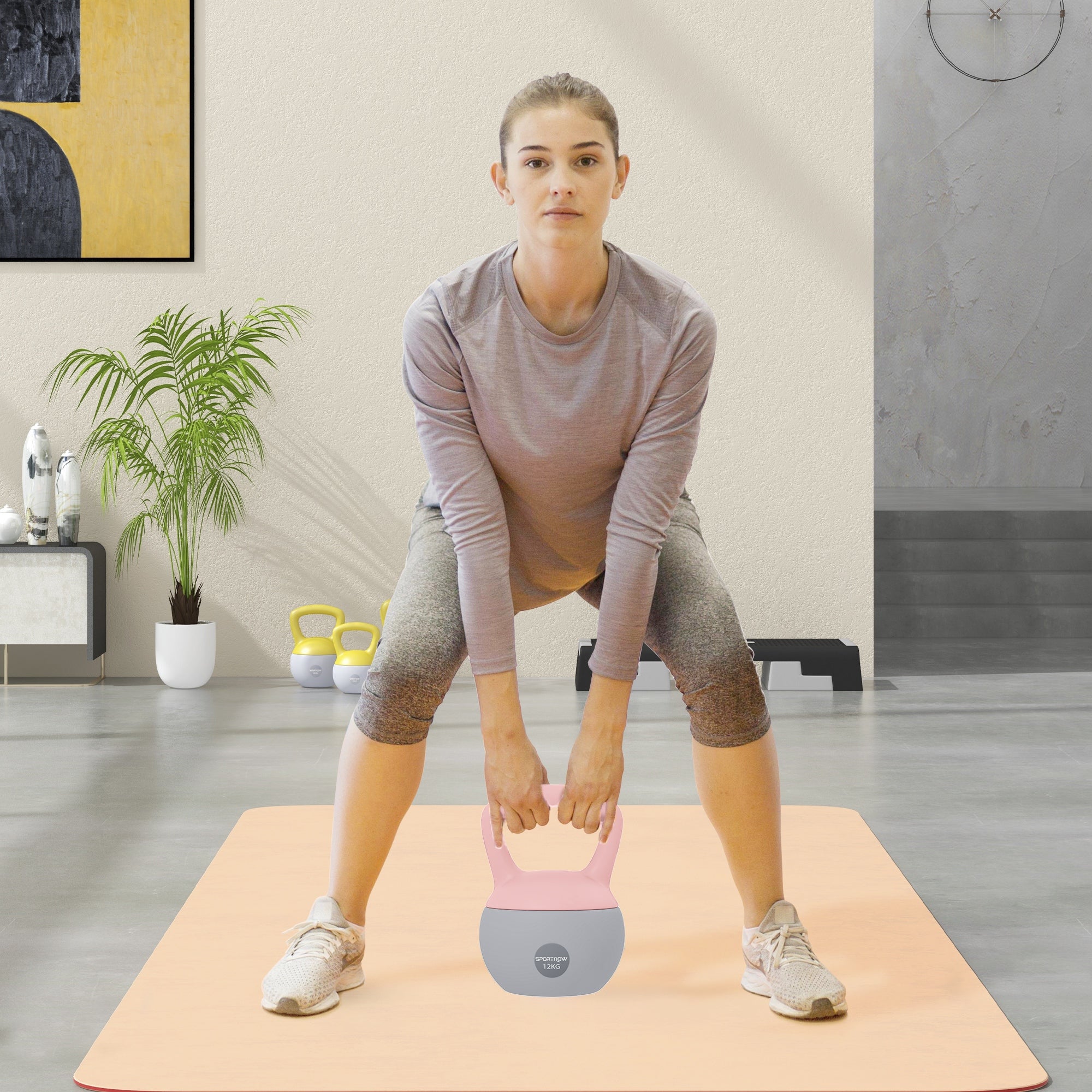 12KG Soft Kettlebell, Kettlebell with Non-Slip Handle for Home Gym, Weight Lifting, Strength Training, Pink/Grey