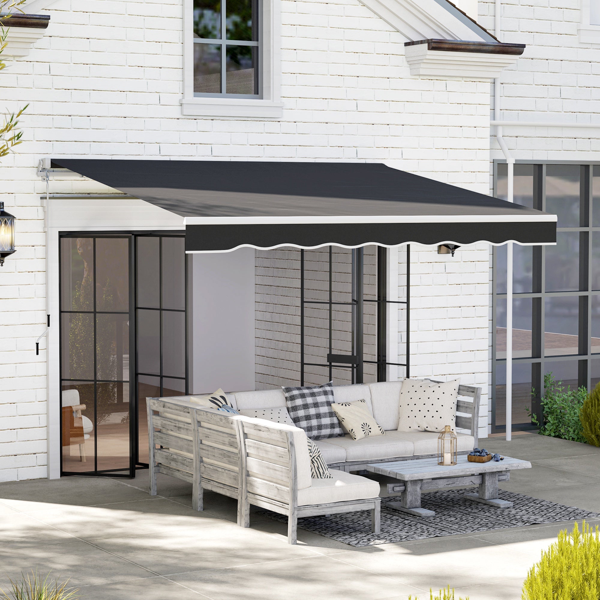 2 x 2.5m Garden Retractable Awning with Aluminium Frame - Black