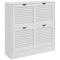 2-Drawer Narrow Entryway Shoe Cabinet with Flip Drawers, Louvered Doors & Adjustable Shelves for 16 Pairs - White