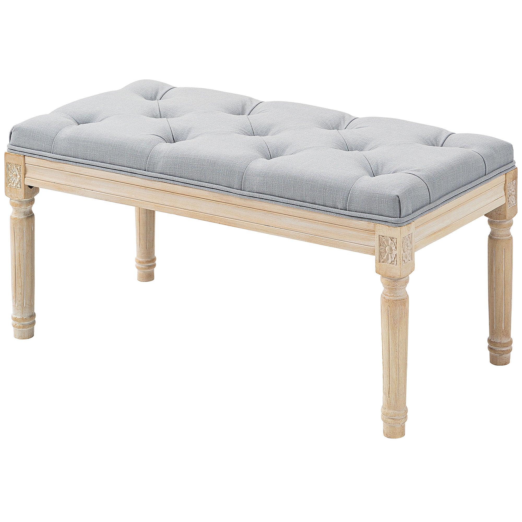 End of Bed Bench Tufted Upholstered Bench, Light Grey