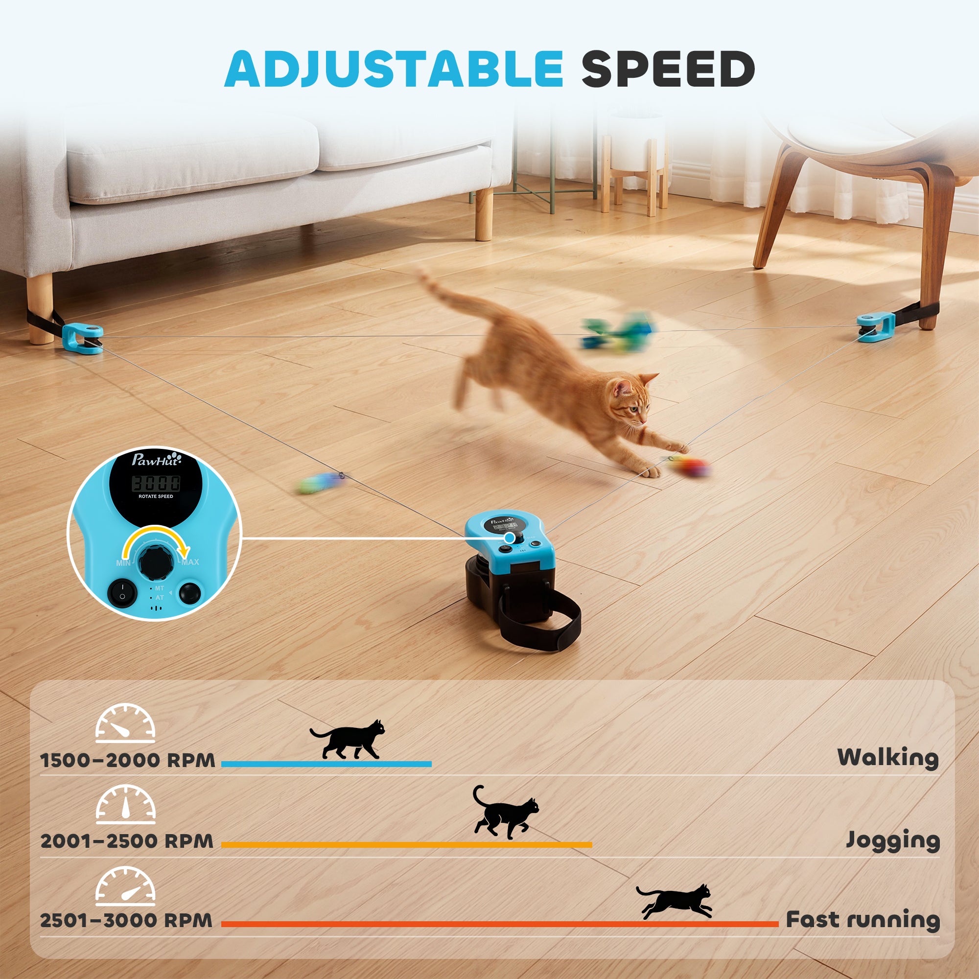 Interactive Cat Toy for Indoor Kittens & Adult with Adjustable Speed, DIY Track & Mouse Sound