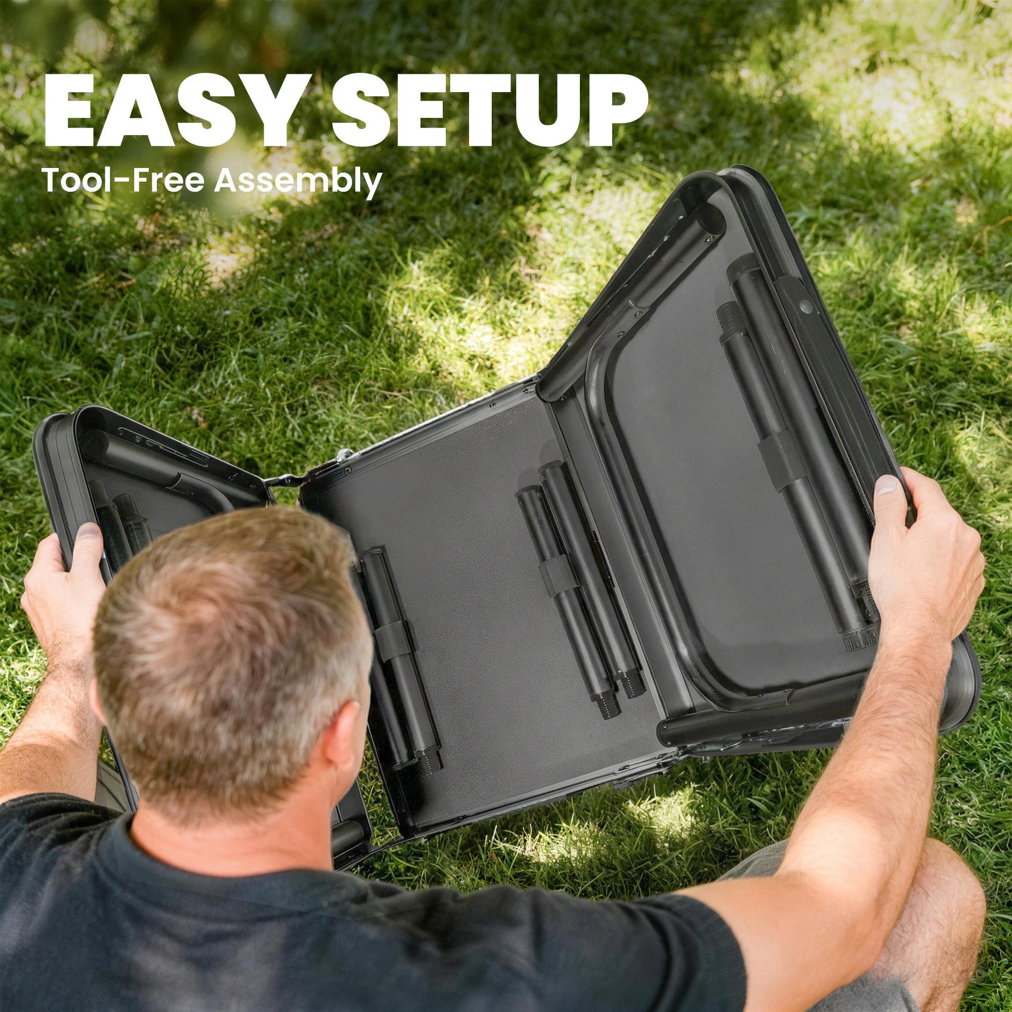3ft Folding Camping Table, Picnic Table with Mesh Storage Layer, Carrying Bag and Metal Frame, Black