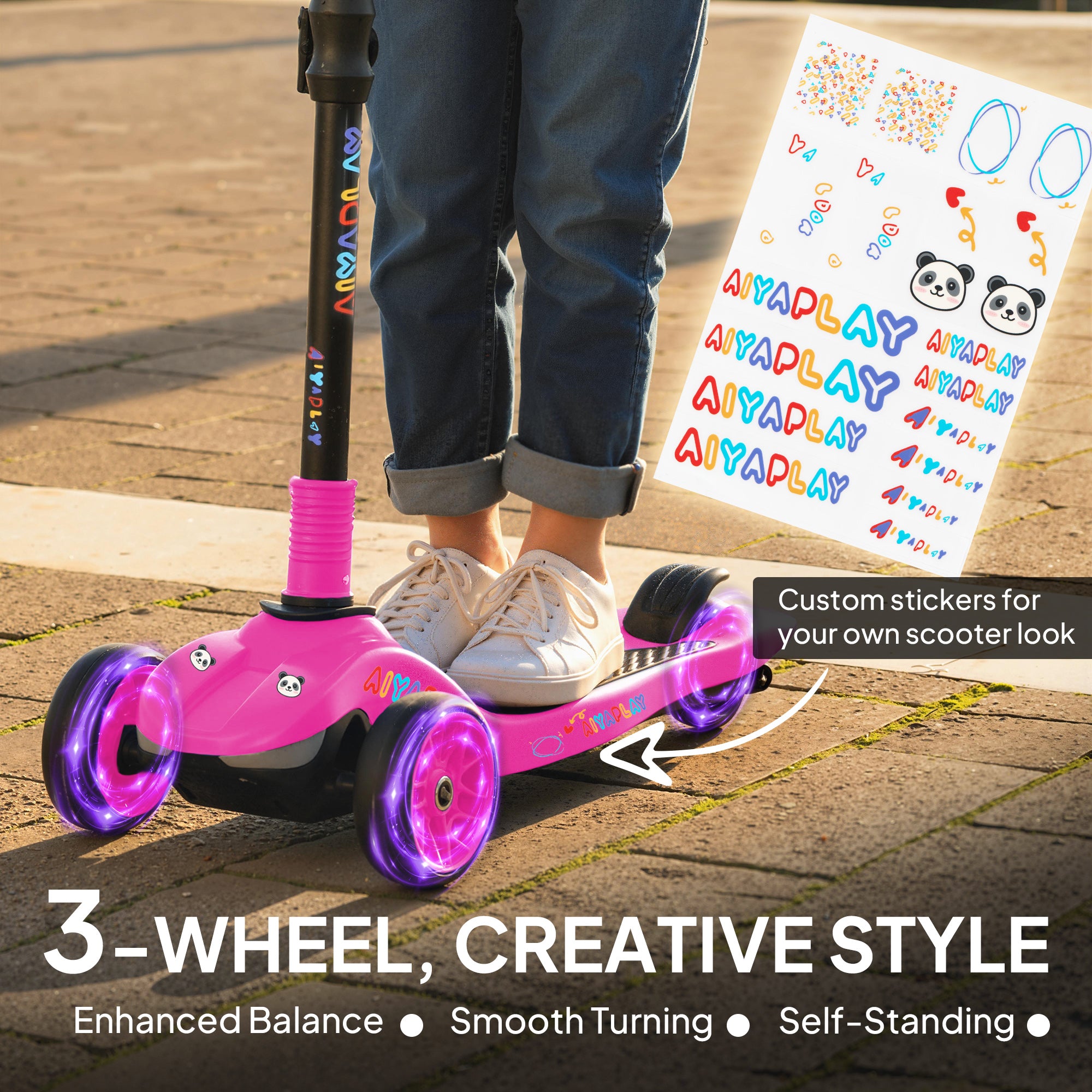 Three-Wheel Foldable Electric Scooter for Kids Aged 6-10 Years, Pink