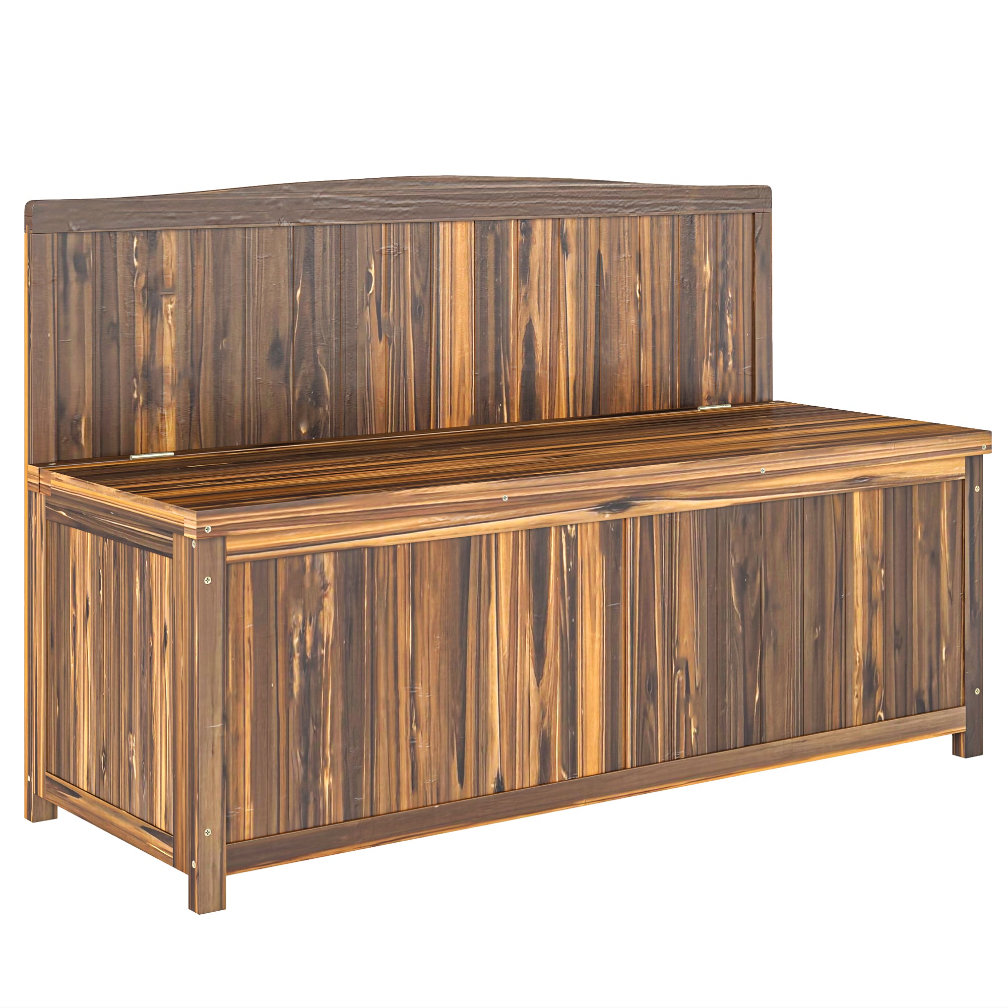 Wood Storage Bench with Ergonomic Design and Varnished Fir Wood - Brown