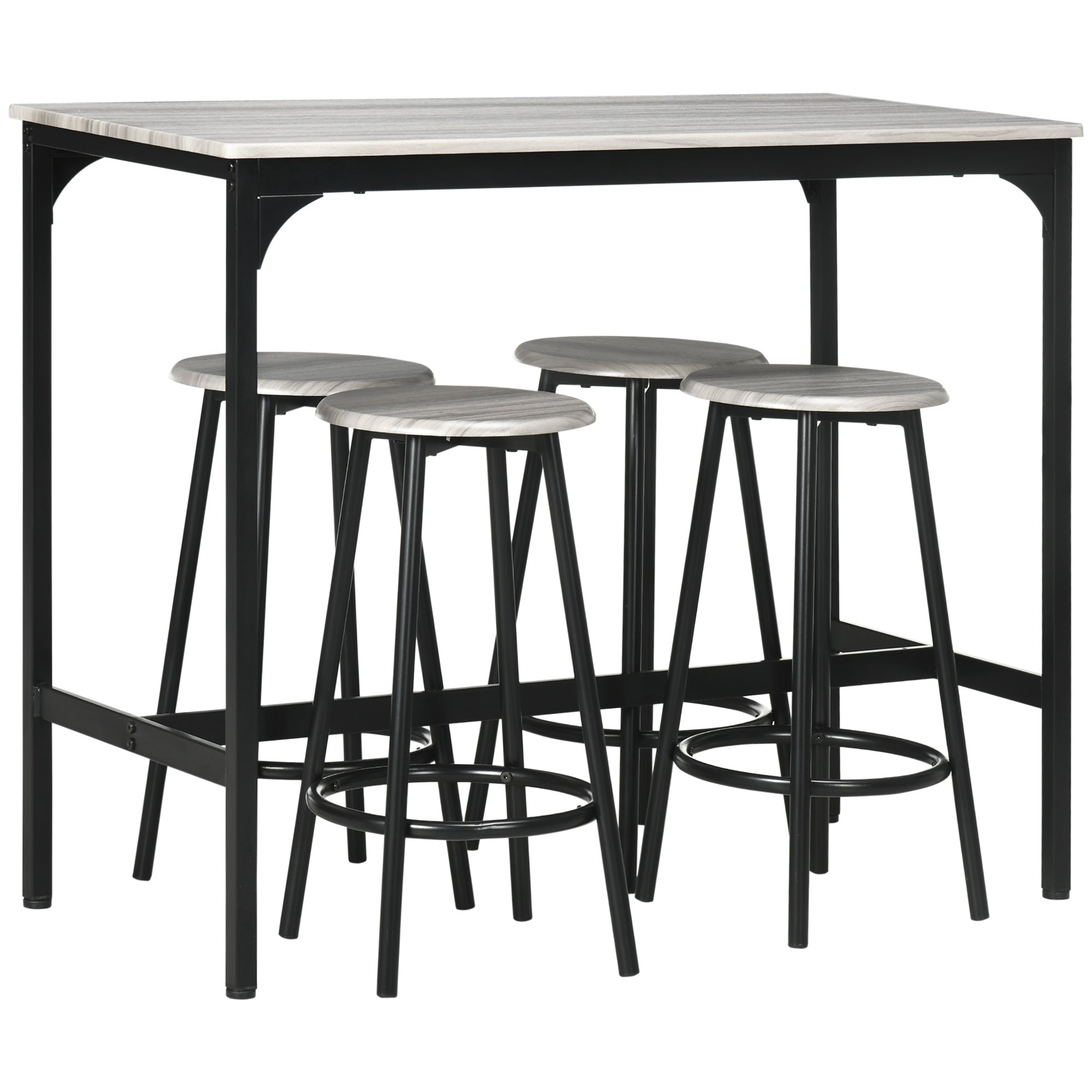 Five-Piece Industrial-Style Bar Table Set - Grey/Black