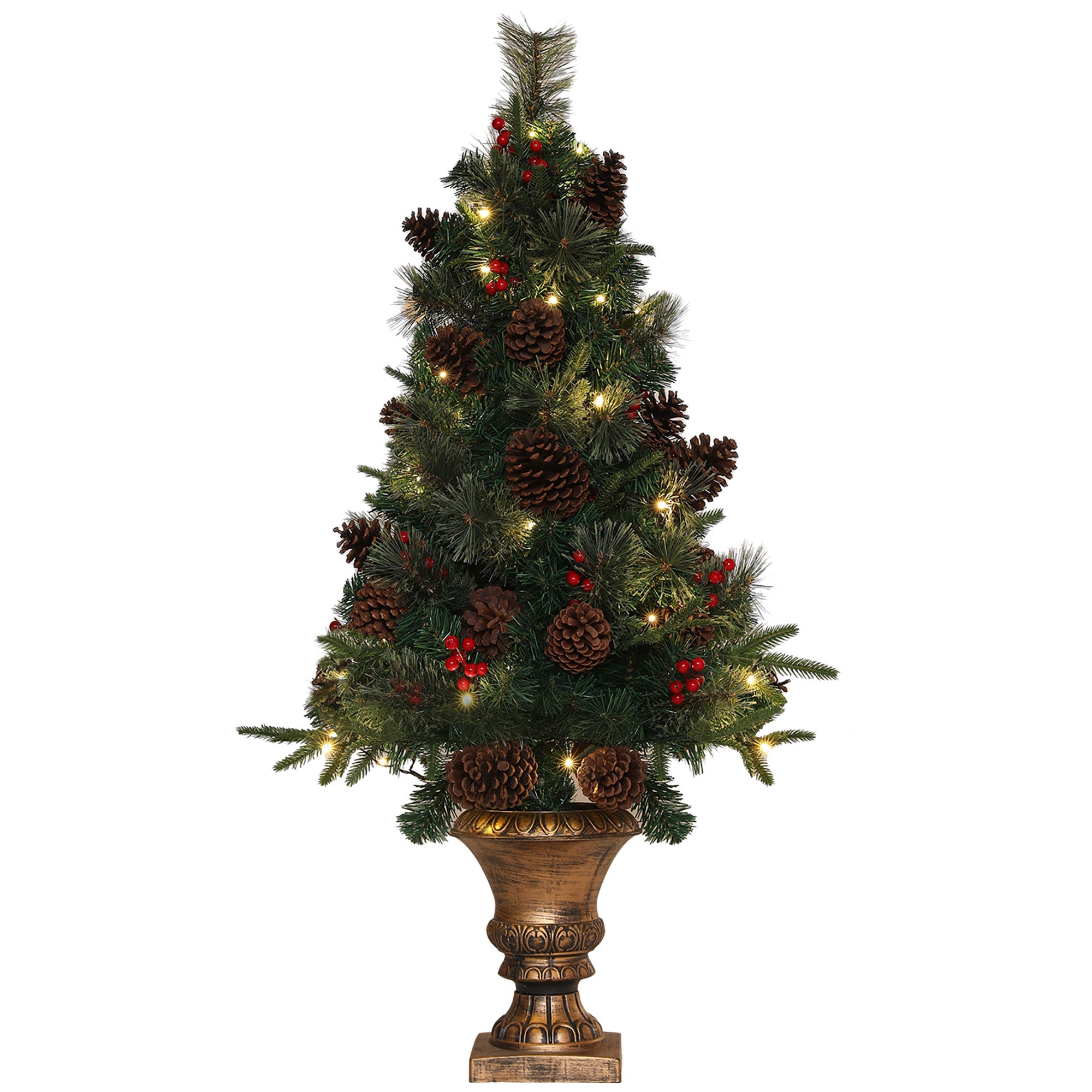 4ft Artificial Christmas Tree with 60 Warm White LED Lights, 8 Modes and Remote, Realistic Xmas Tree with Trophy Stand for Party Decoration, Green