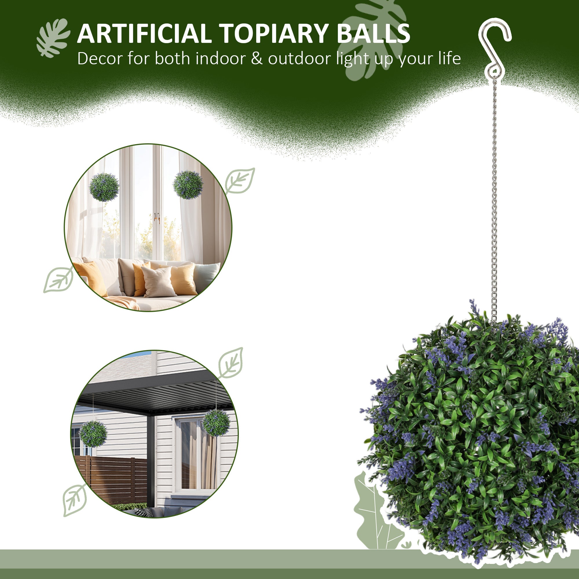 Set of 2 UV-Protected Artificial Plant Topiary Balls 27cm for Indoor Outdoor Decor - Purple