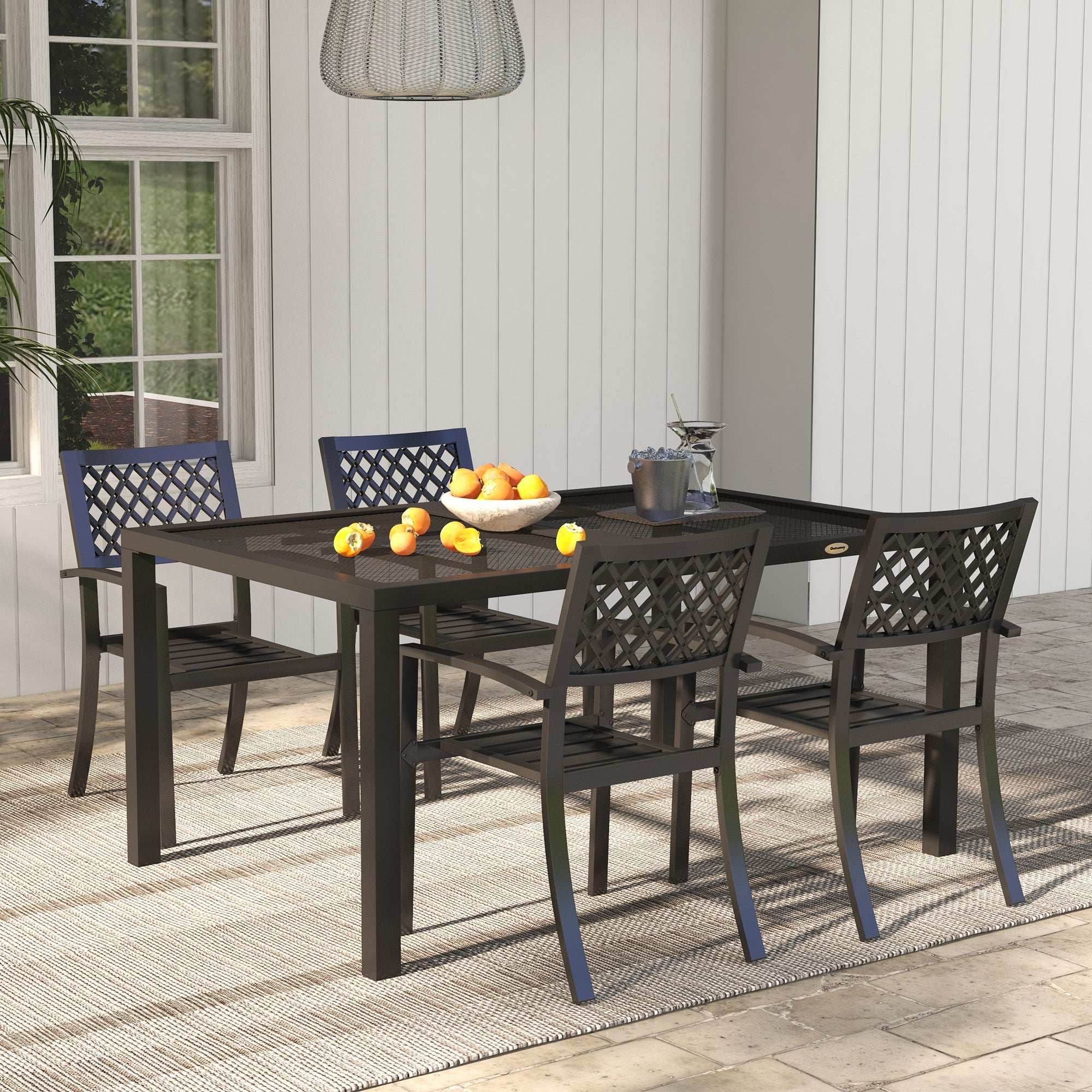 Four-Seater Steel Garden Table, with Wired Top - Grey