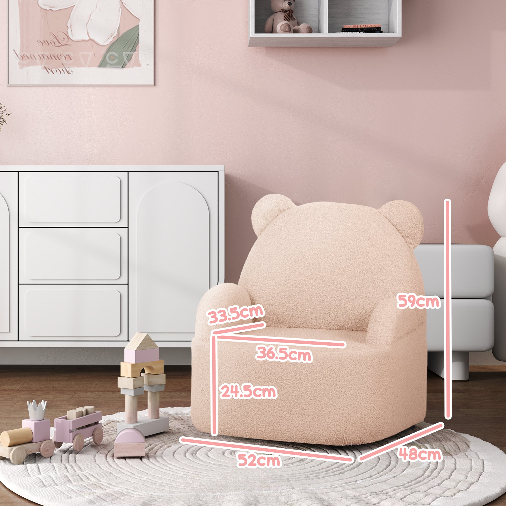 Kids Armchair, Bear Shaped Toddler Chair for Bedroom Playroom Living Room, Aged 18 Months to 3 Years - Pink