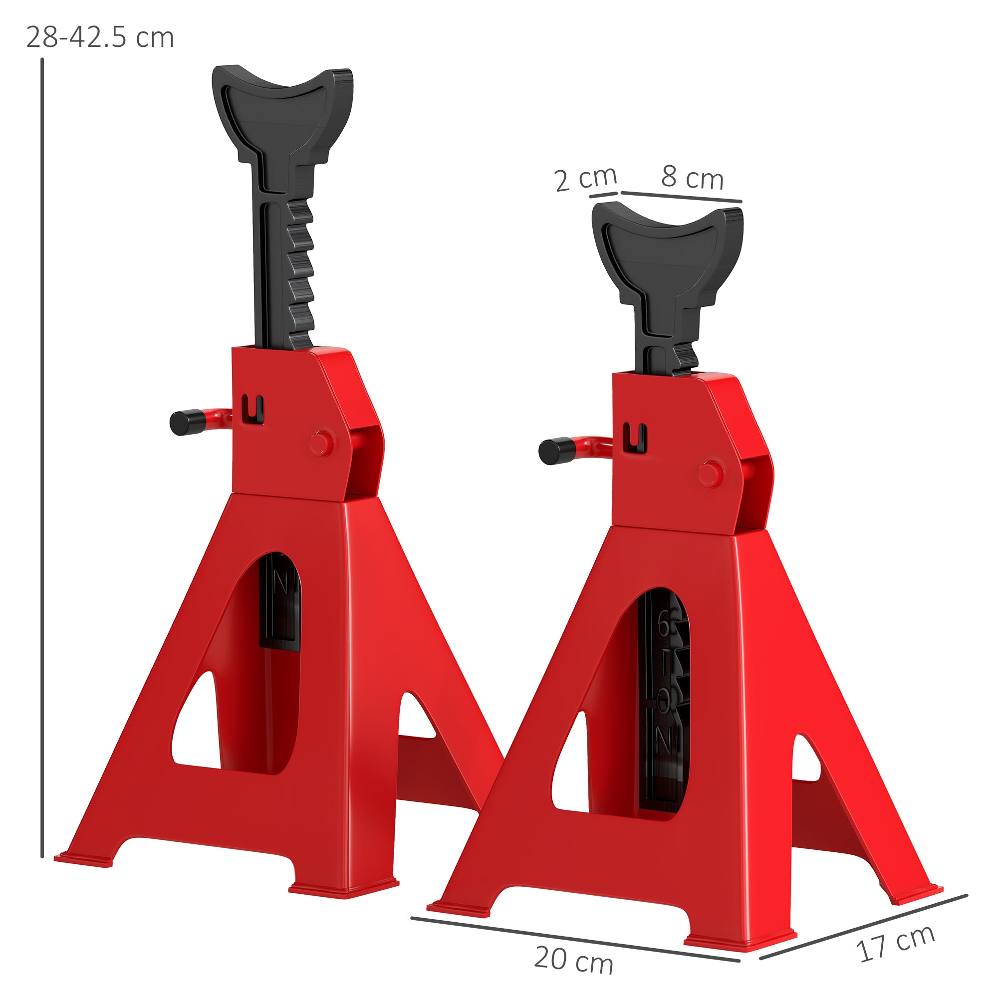 2 Ton Adjustable Axle Jack Stands 28-42.5 cm Height, Pack of 2 - Red