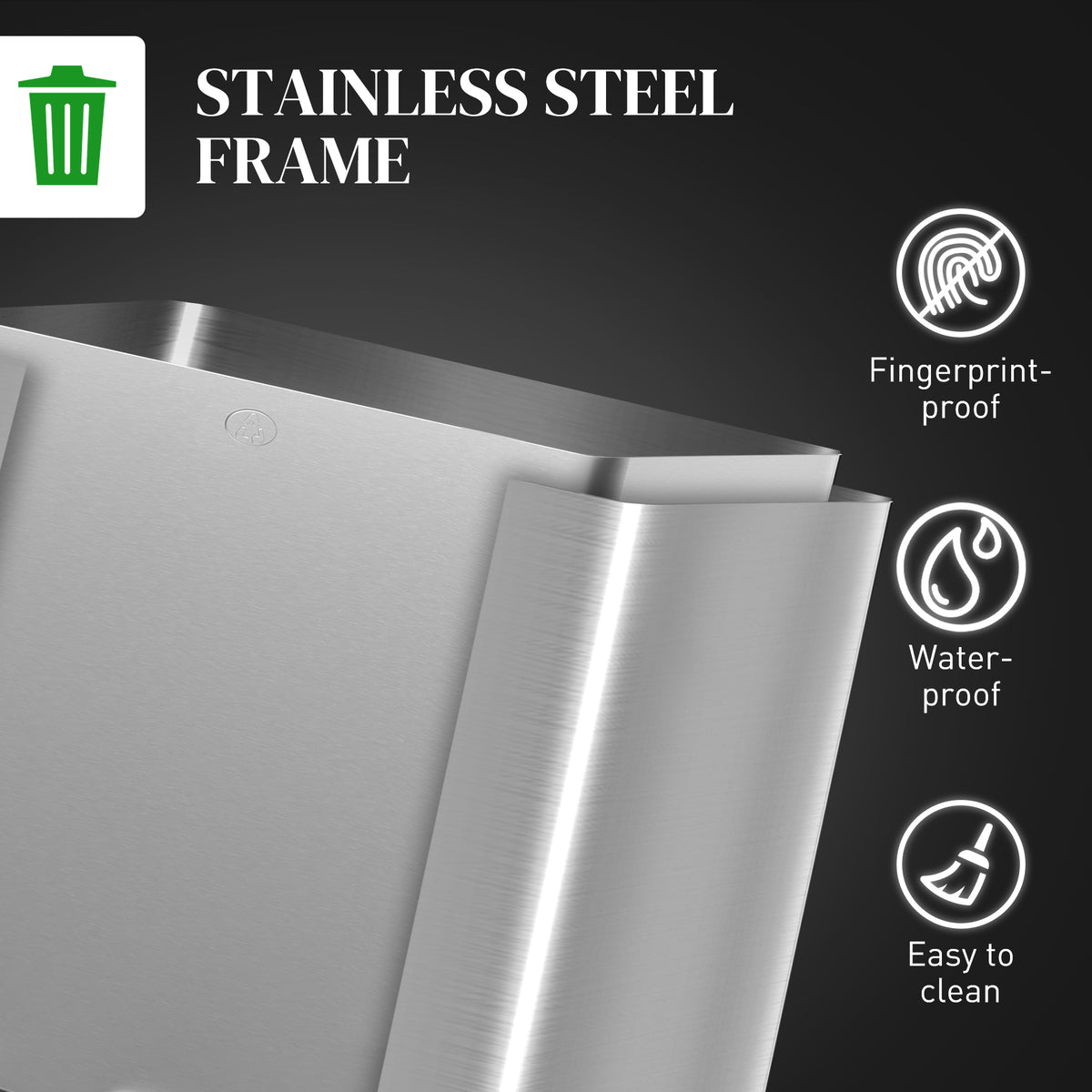 3 x 15L Steel Triple Pedal Kitchen Bin with Soft Close Lid and Removable Buckets - Silver Tone