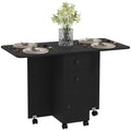 Multi-Storage Six-Person Drop Leaf Dining Table with Wheels - Distressed Black