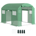 9.8 x 6.6ft Walk-In Polytunnel Greenhouse with Mesh Windows and Roll-Up Doors - Green