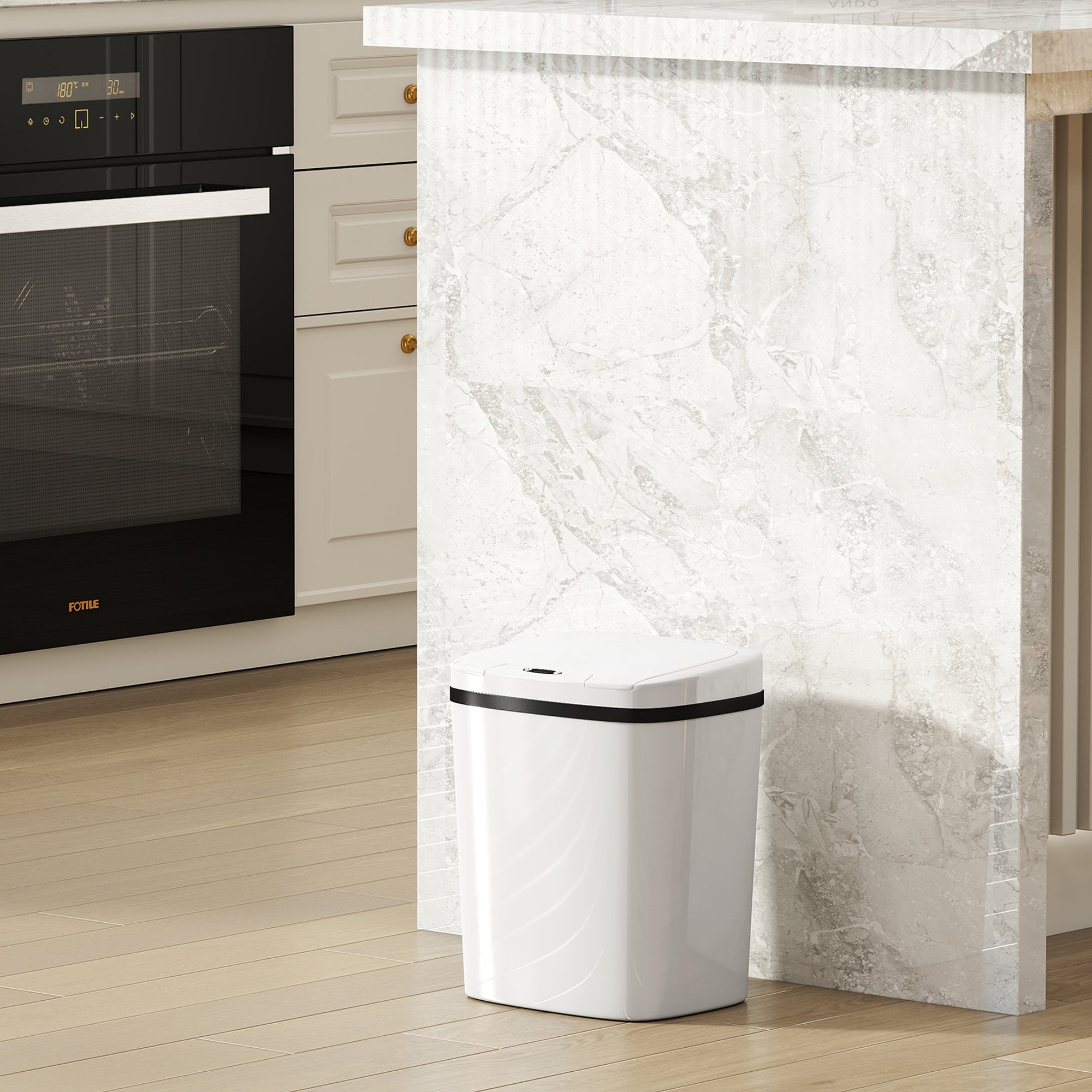 15L Sensor Bin, Automatic Touchless Kitchen Bin, Easy Clean, Battery Operated for Home Office, Bedroom, Bathroom, White