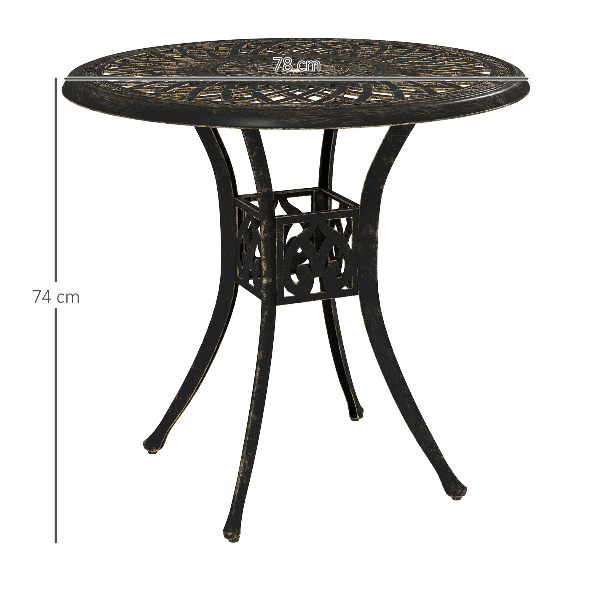 78 cm Round Garden Dining Table with Parasol Hole Bronze Cast Aluminium