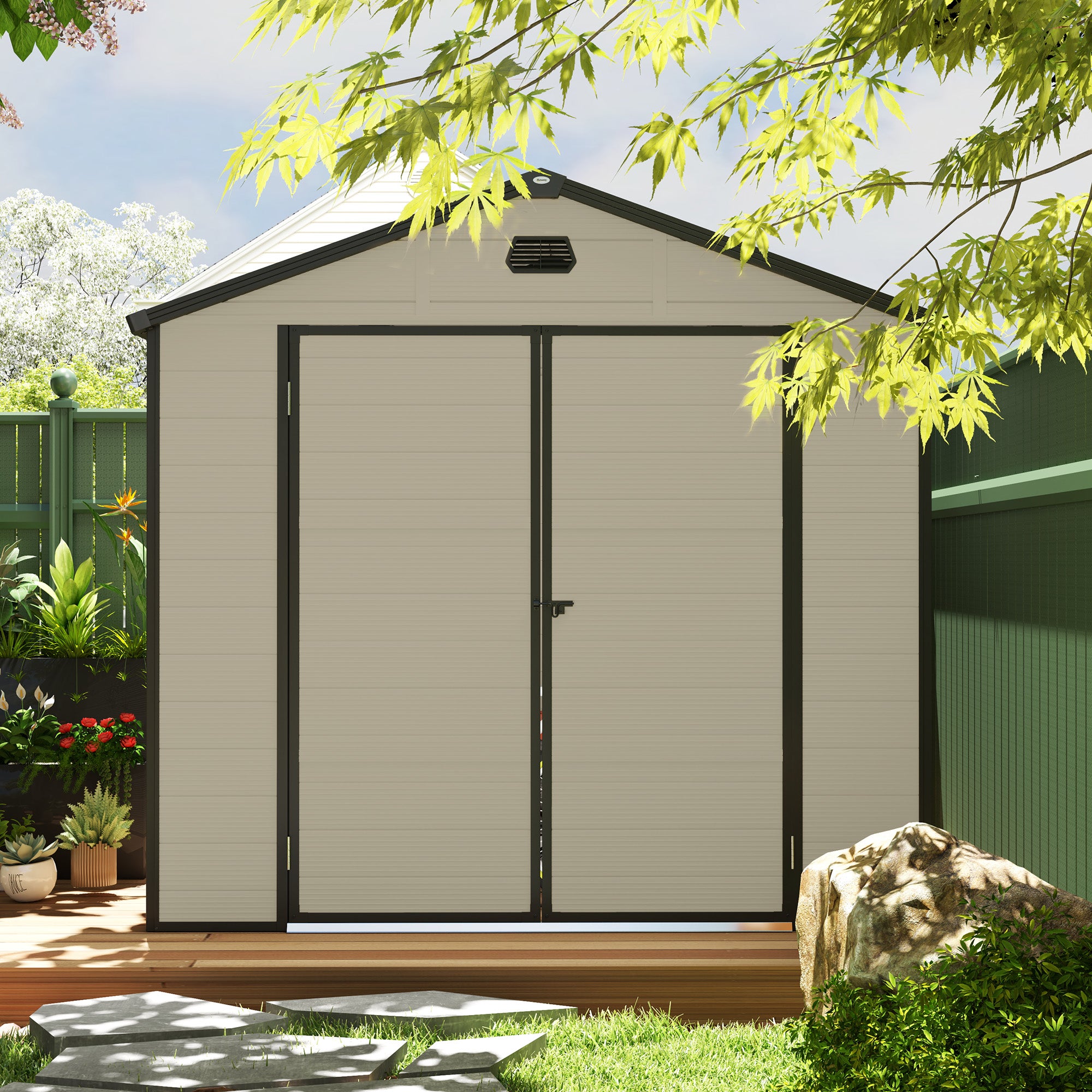 7.9ft x 6.2ft Aluminium Frame Garden Shed with Foundation - Cream White