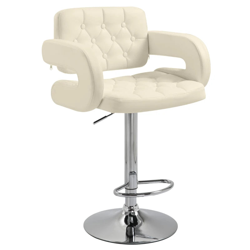 PU Leather Adjustable Swivel Bar Stool with Back, Armrest & Footrest - Cream White