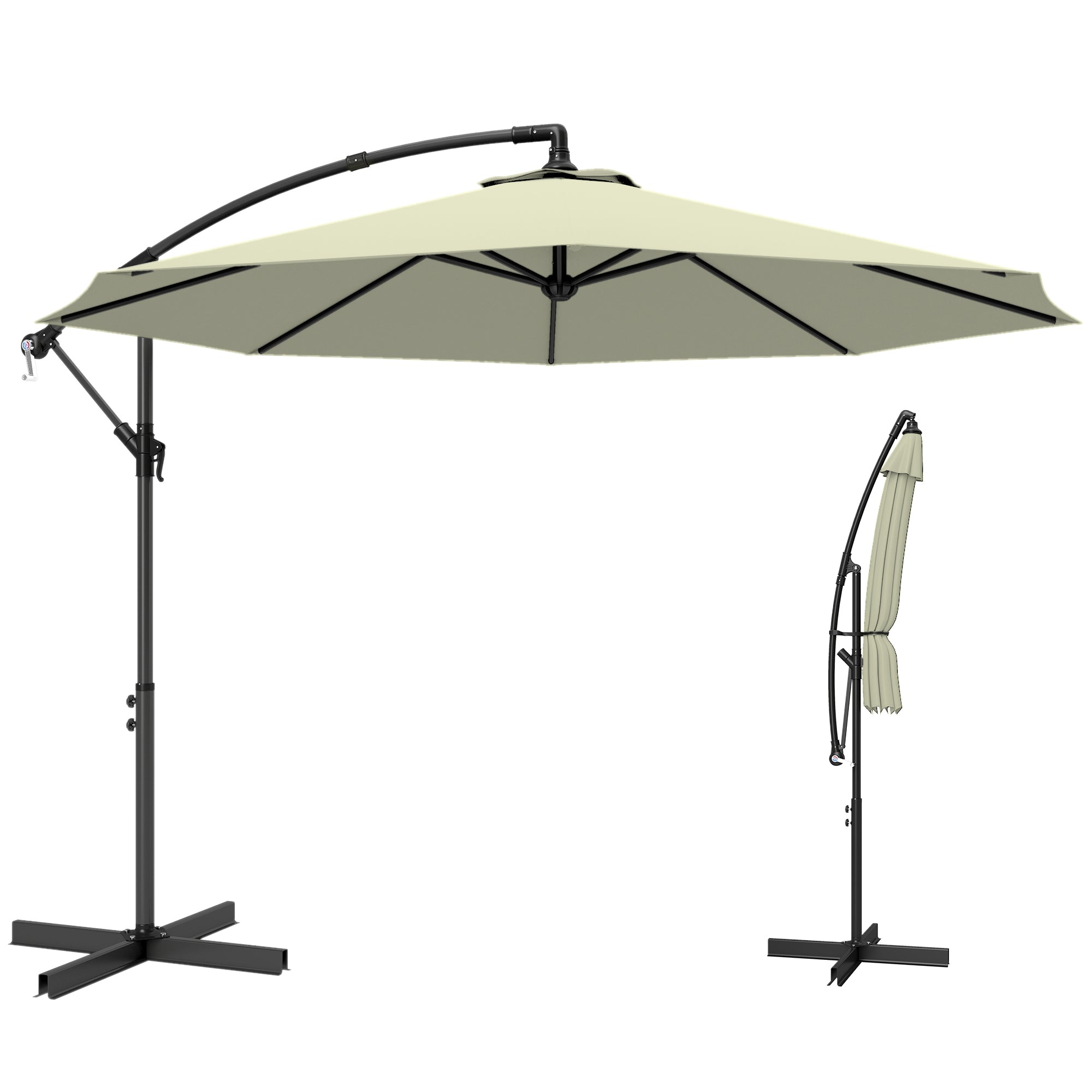 3m Overhanging Cantilever Parasol, with Cross Base - Beige