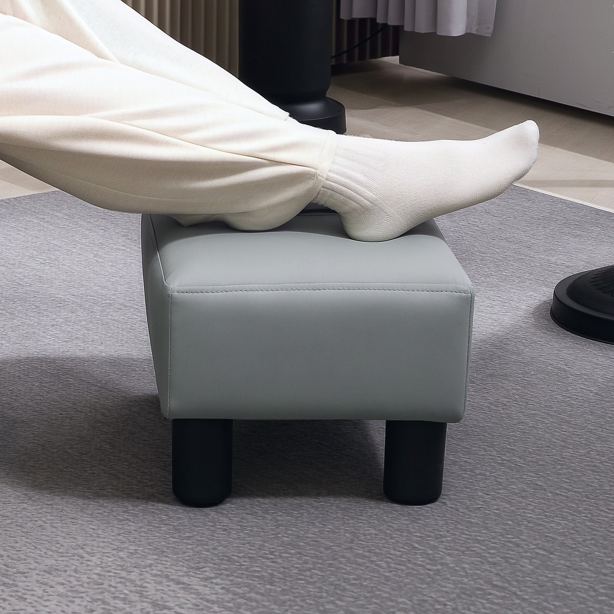 PU Leather Footstool with Plastic Legs 40x30x24cm - Grey