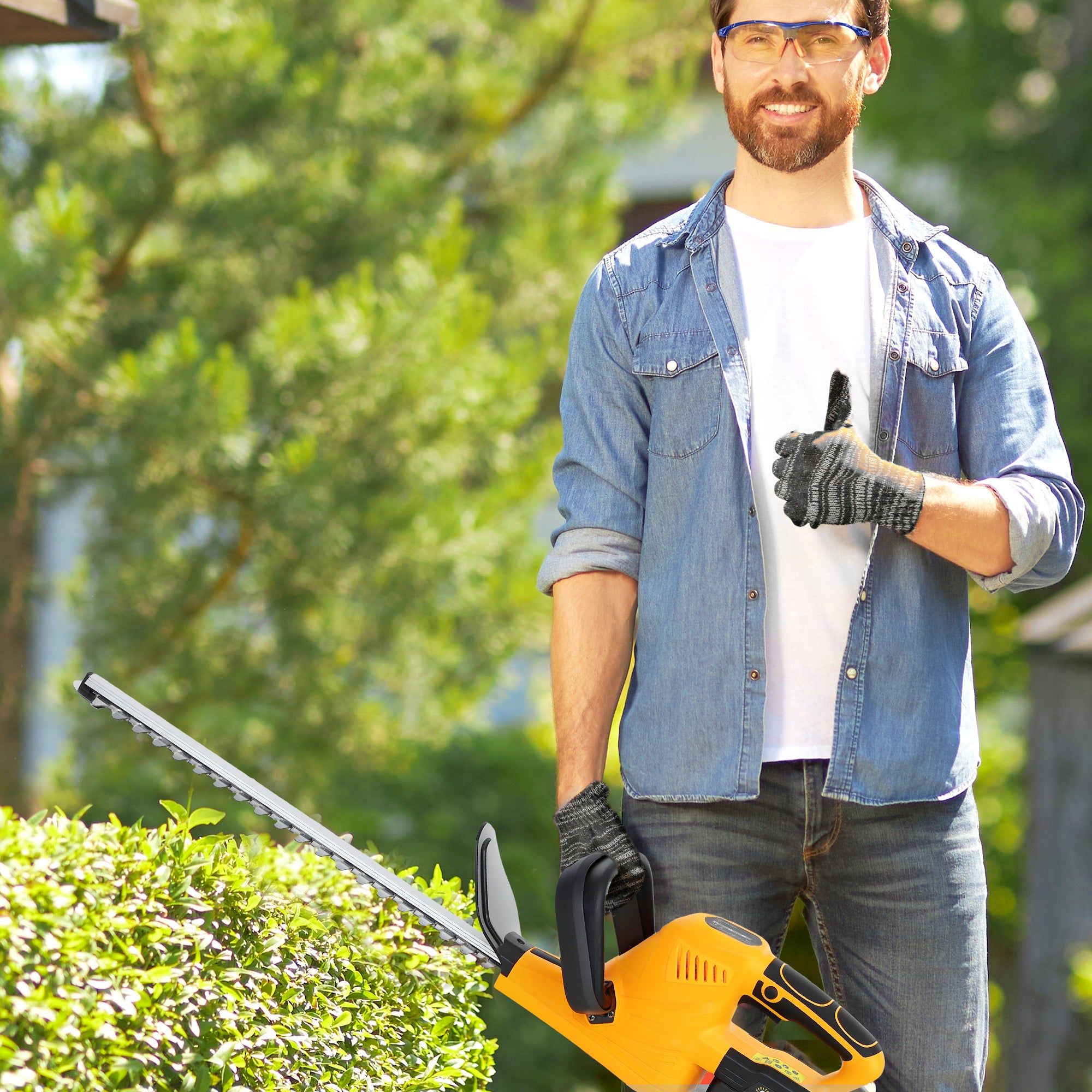 20" Cordless Hedge Trimmer, 18V Electric Hedge Cutter with 51cm Dual Action Blade, 2 x 4000mAh Batteries and Brushless Motor for Garden Branches, Shrubs, Twigs, Orange