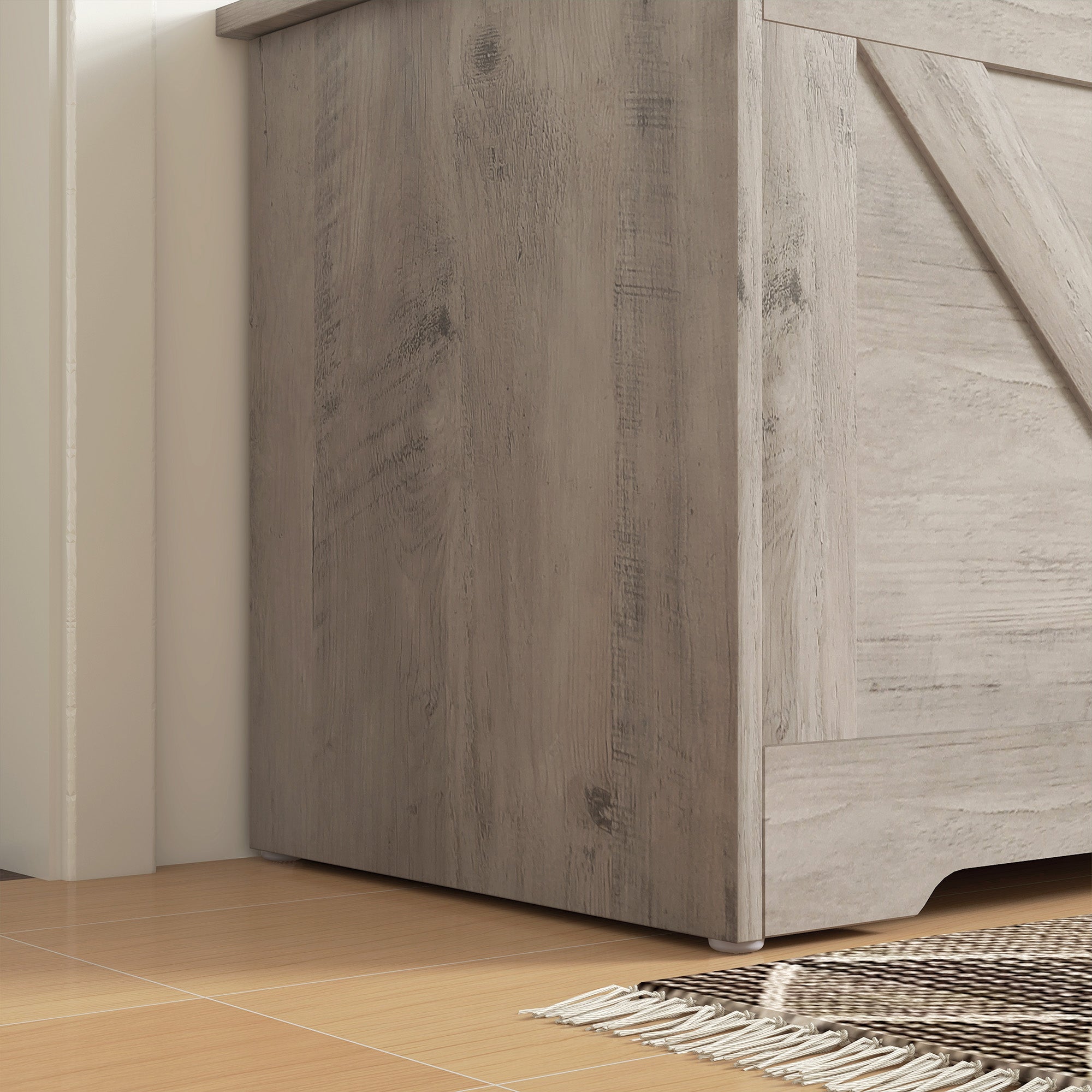 100L Home Storage Box with Safety Hinges - Grey Wood-Effect