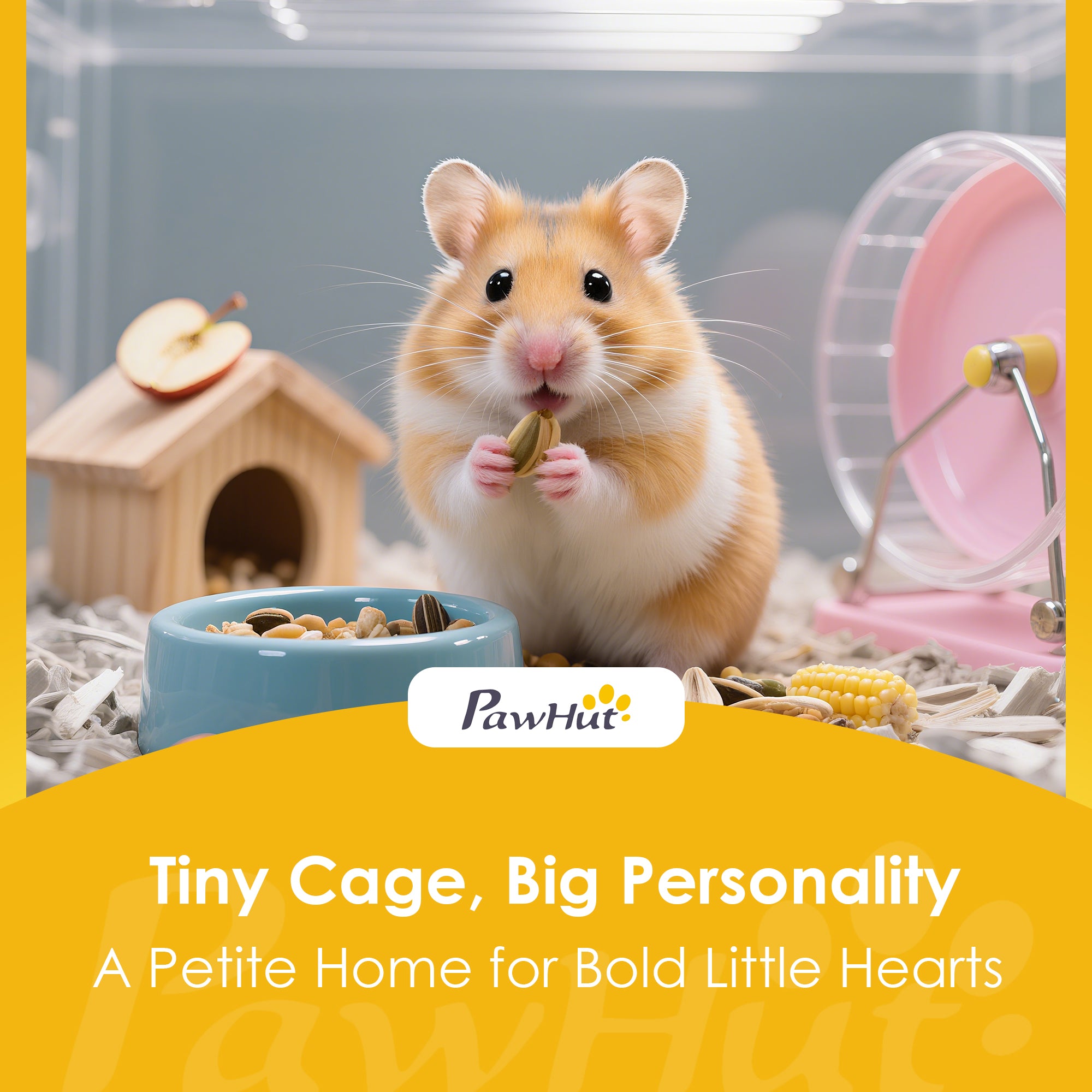 Wooden Hamster Cage with Detachable 32cm Deep Bottom, Hut, Seesaw, Exercise Wheel, Ramp, 60 x 40 x 75cm, Light Grey