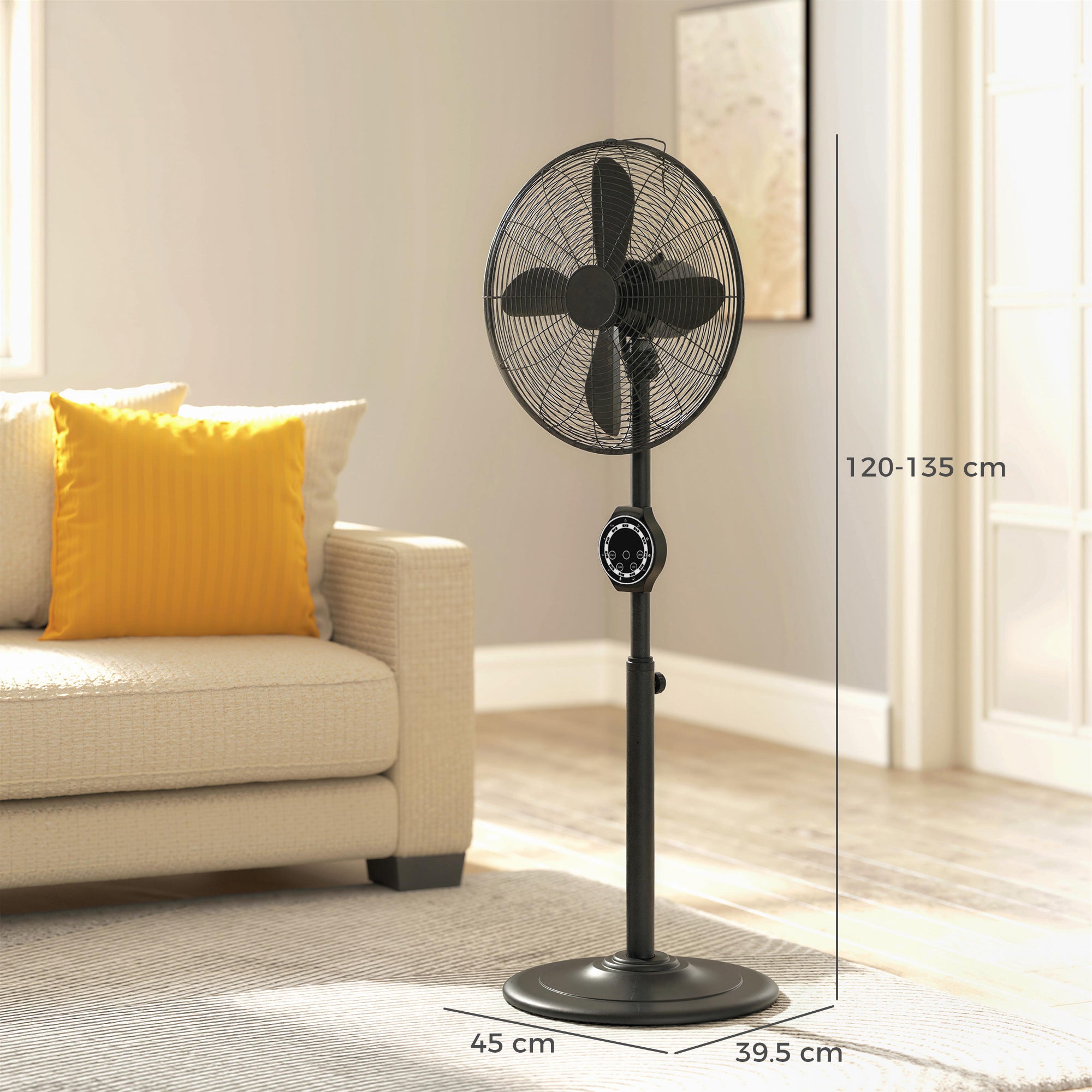 41 cm Metal Pedestal Fan with Oscillating, Adjustable Height Black
