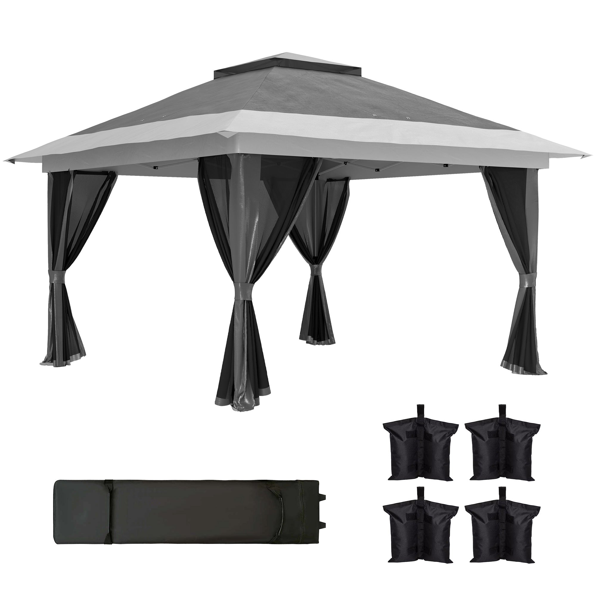 3.6 x 3.6m Pop-Up Gazebo, with Accessories - Grey