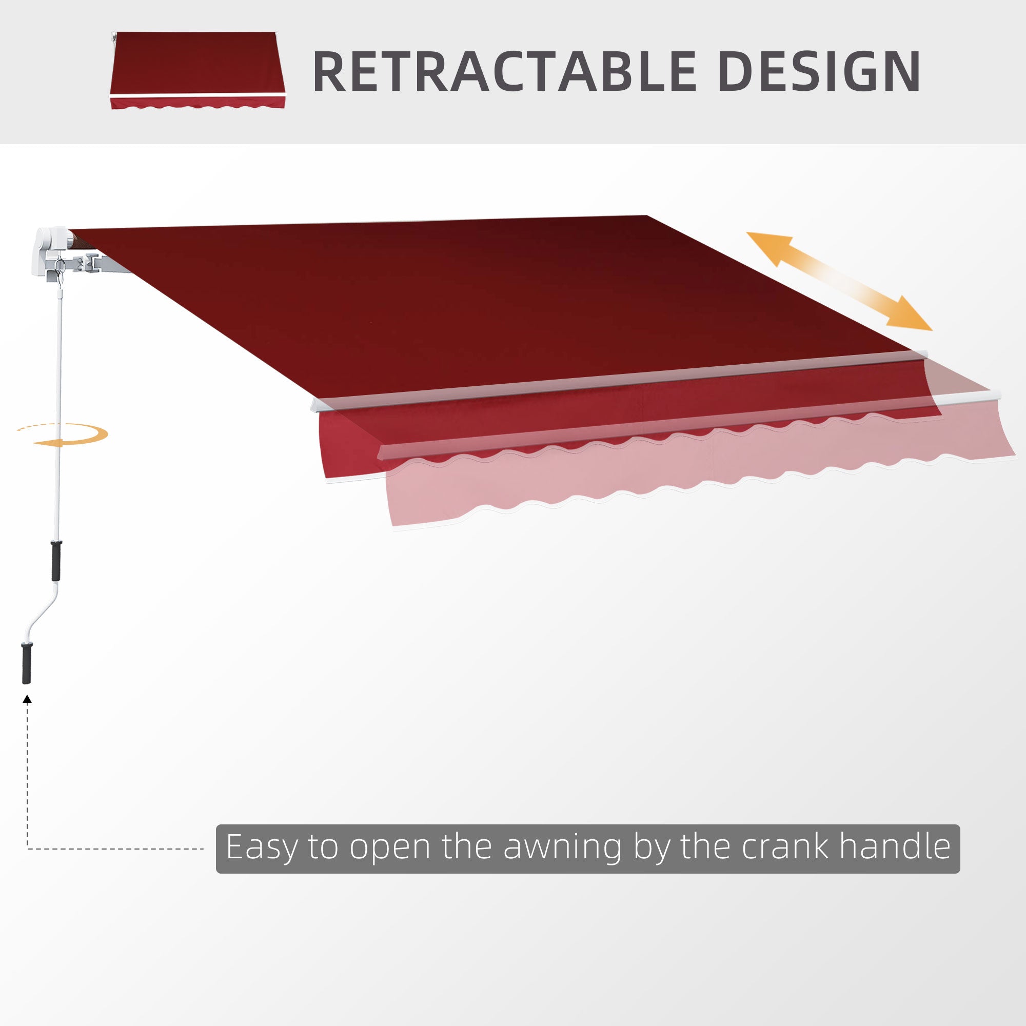 Manual Retractable Patio Awning Shelter UV Protection, 2.5mx2m