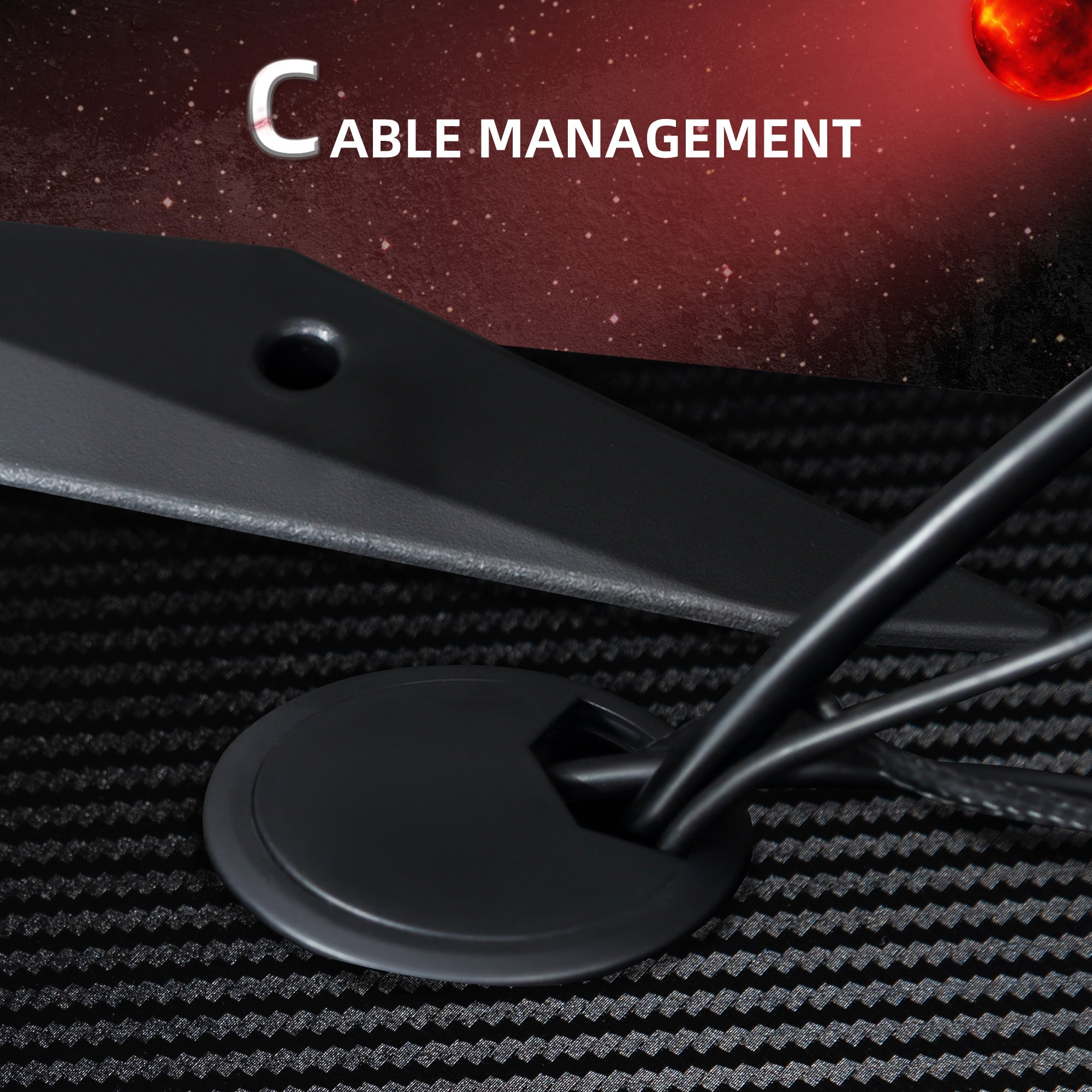 122 x 66 cm Gaming Desk, Carbon Fibre Covered Computer Desk, Gamer Workstation with Headphone Hook, Cup Holder and Gamepad Storage Rack, Black and Red