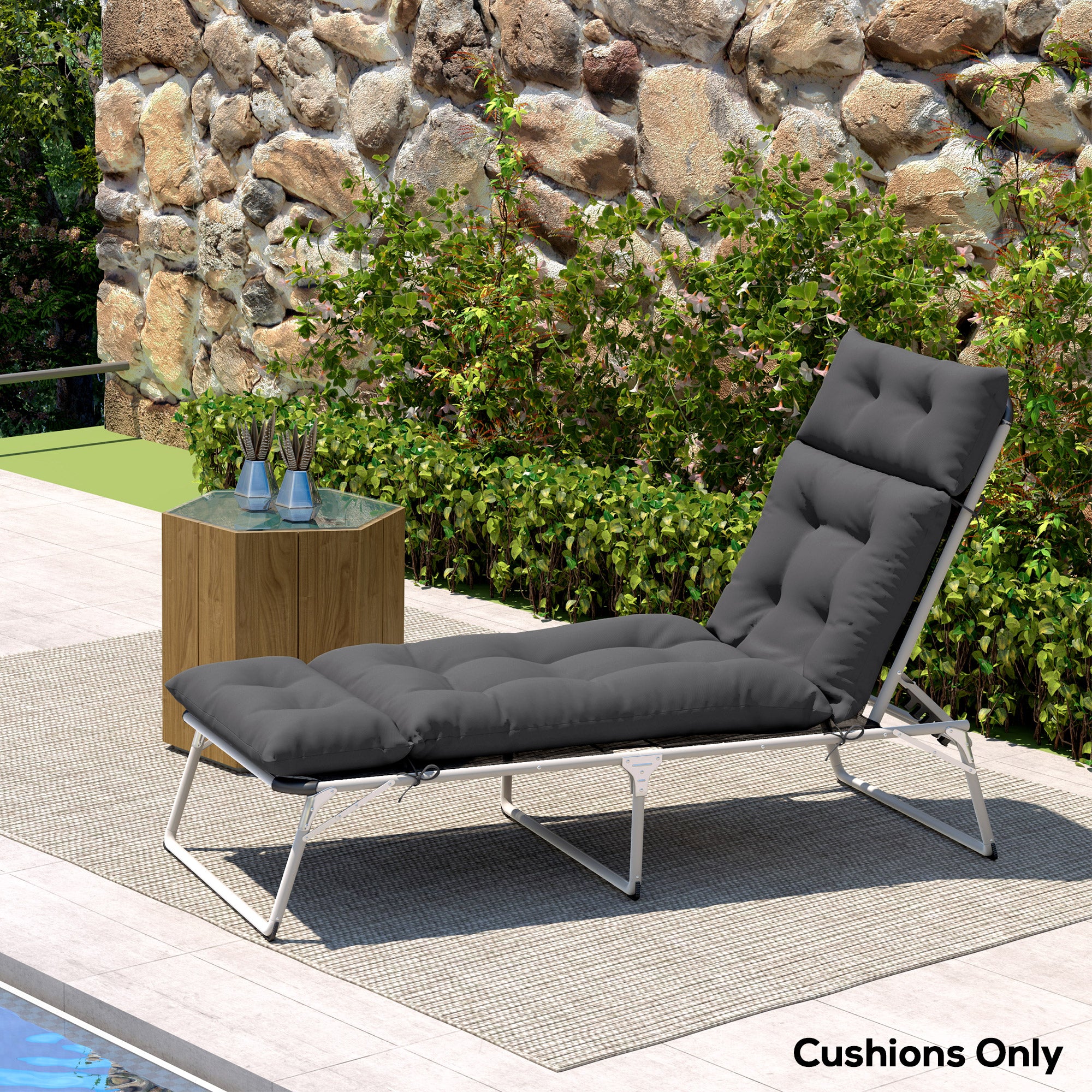 Sun Lounger Cushion 190x56x10cm with 6 Ties UPF20+ 220gsm Fabric - Dark Grey