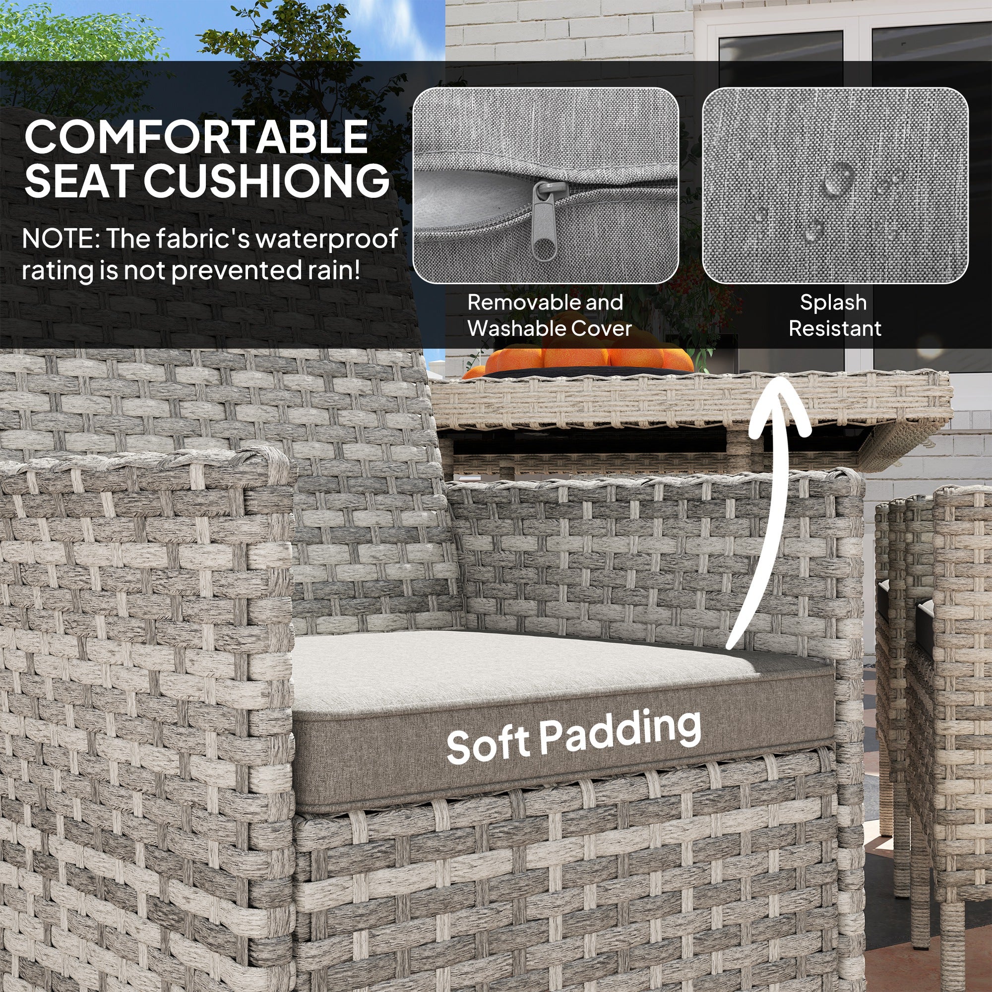 Seven-Piece Rattan Dining Set - Mixed-Grey