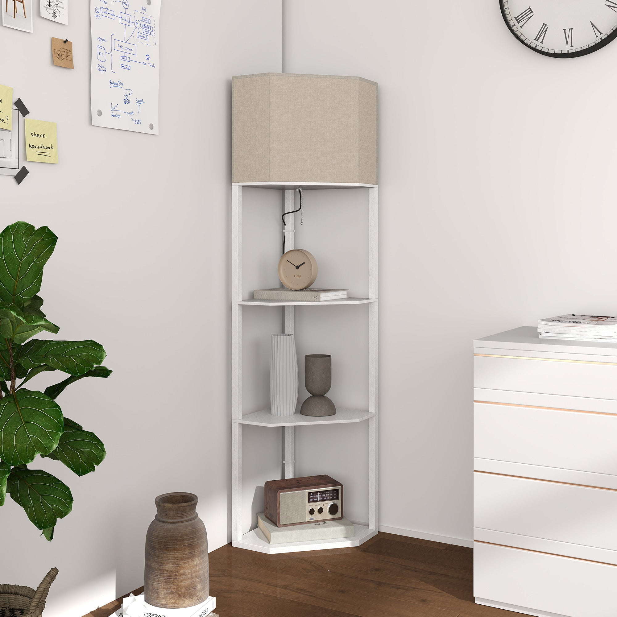Three-Shelf Corner Floor Lamp - White
