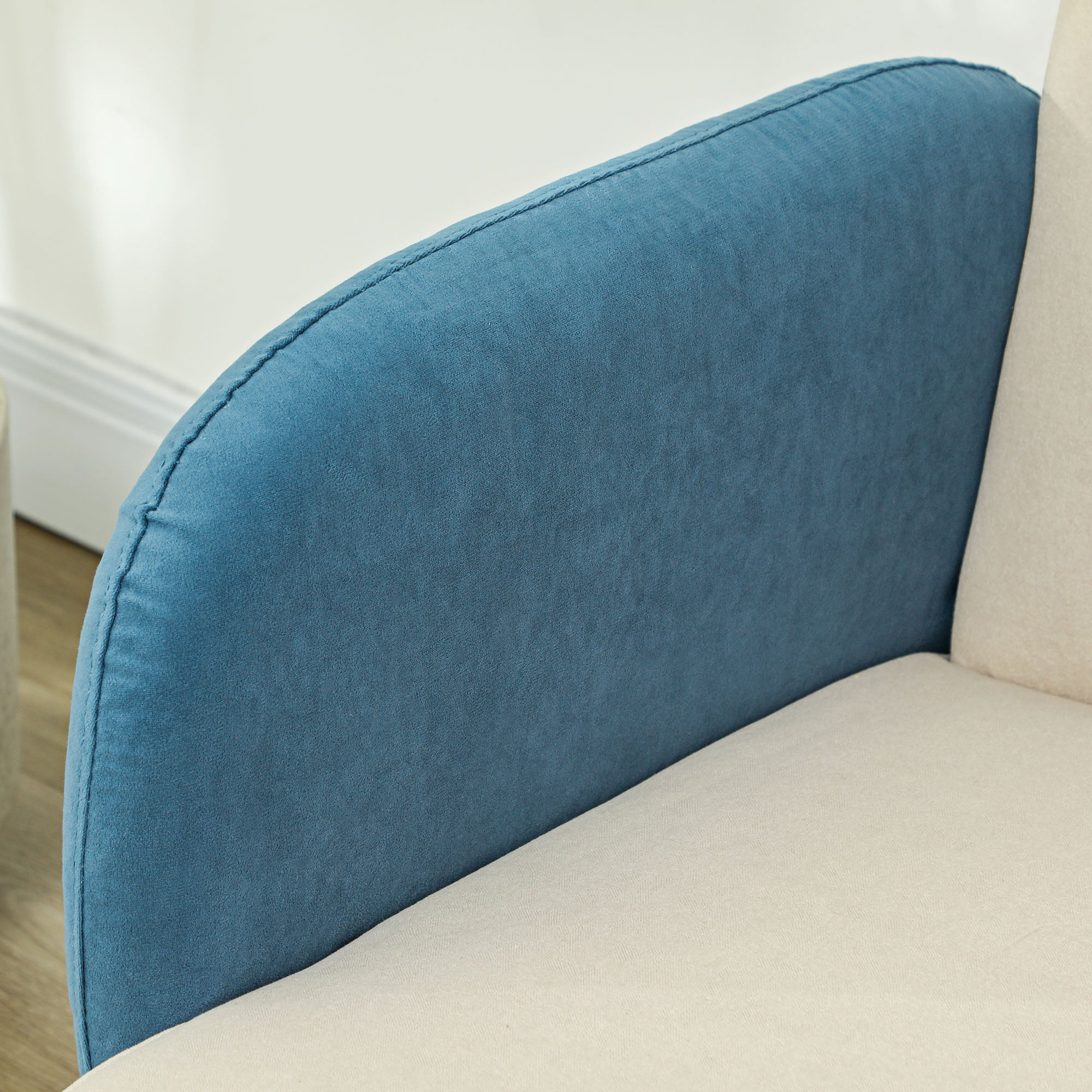 Two-Seater Velvet-Feel Mid Century Sofa - Cream/Blue