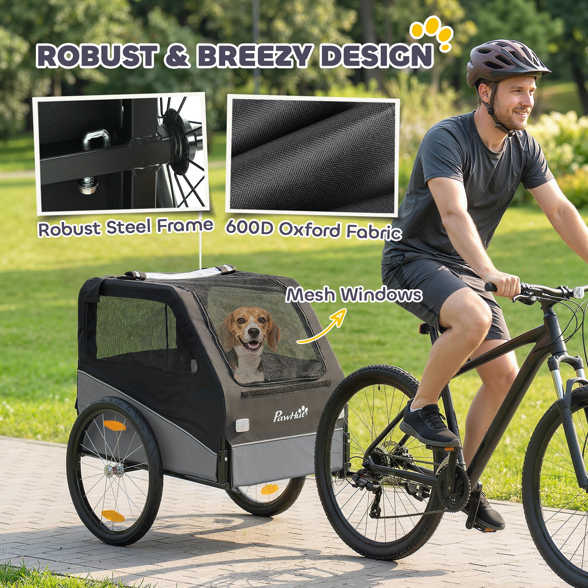 Dog Bike Trailer, Dog Cart Bicycle Carrier for Small and Medium Pets with 20" Inflatable Rubber Wheels, Grey