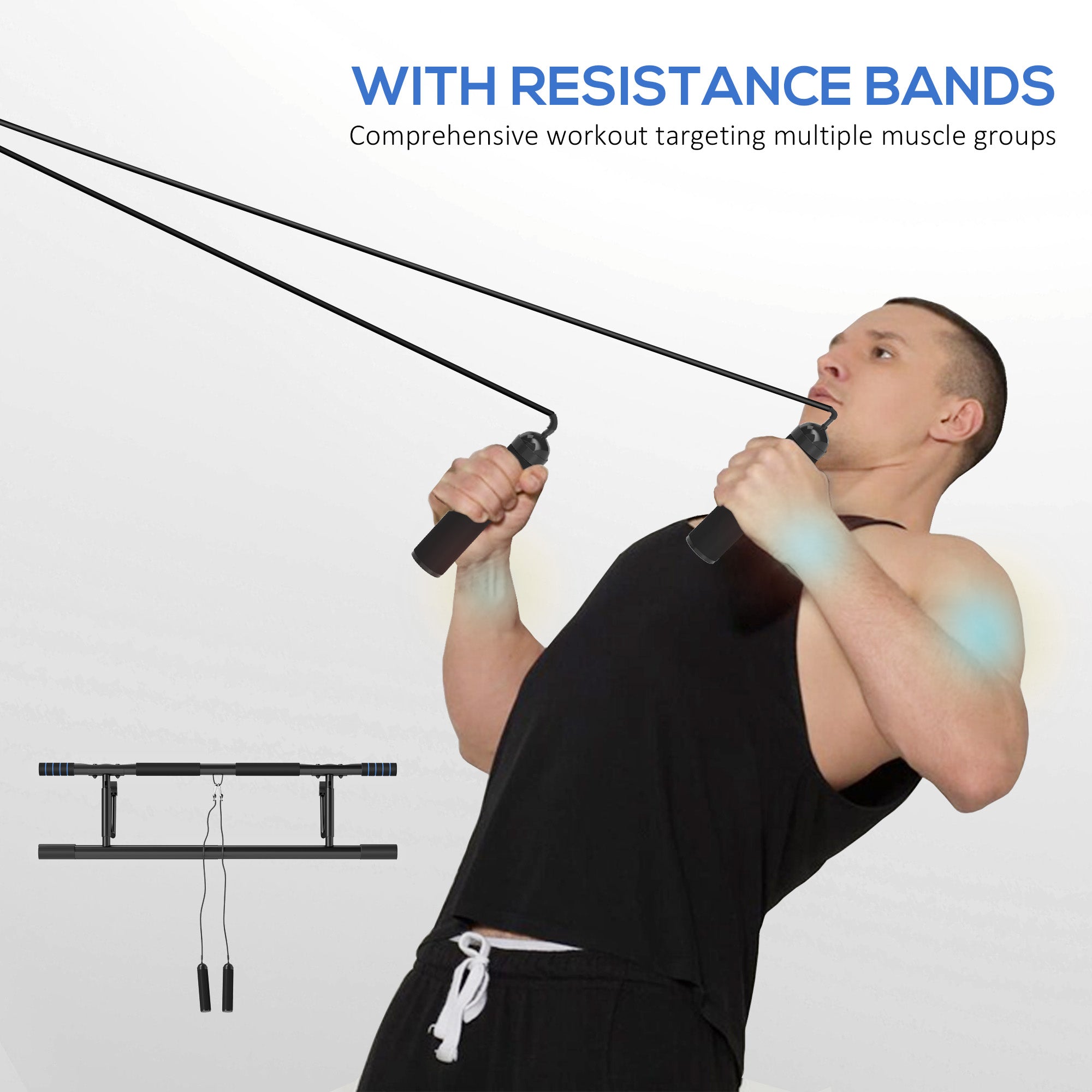 Pull-Up Bar with Resistance Bands Set - Steel No Drilling Doorway Gym - Black
