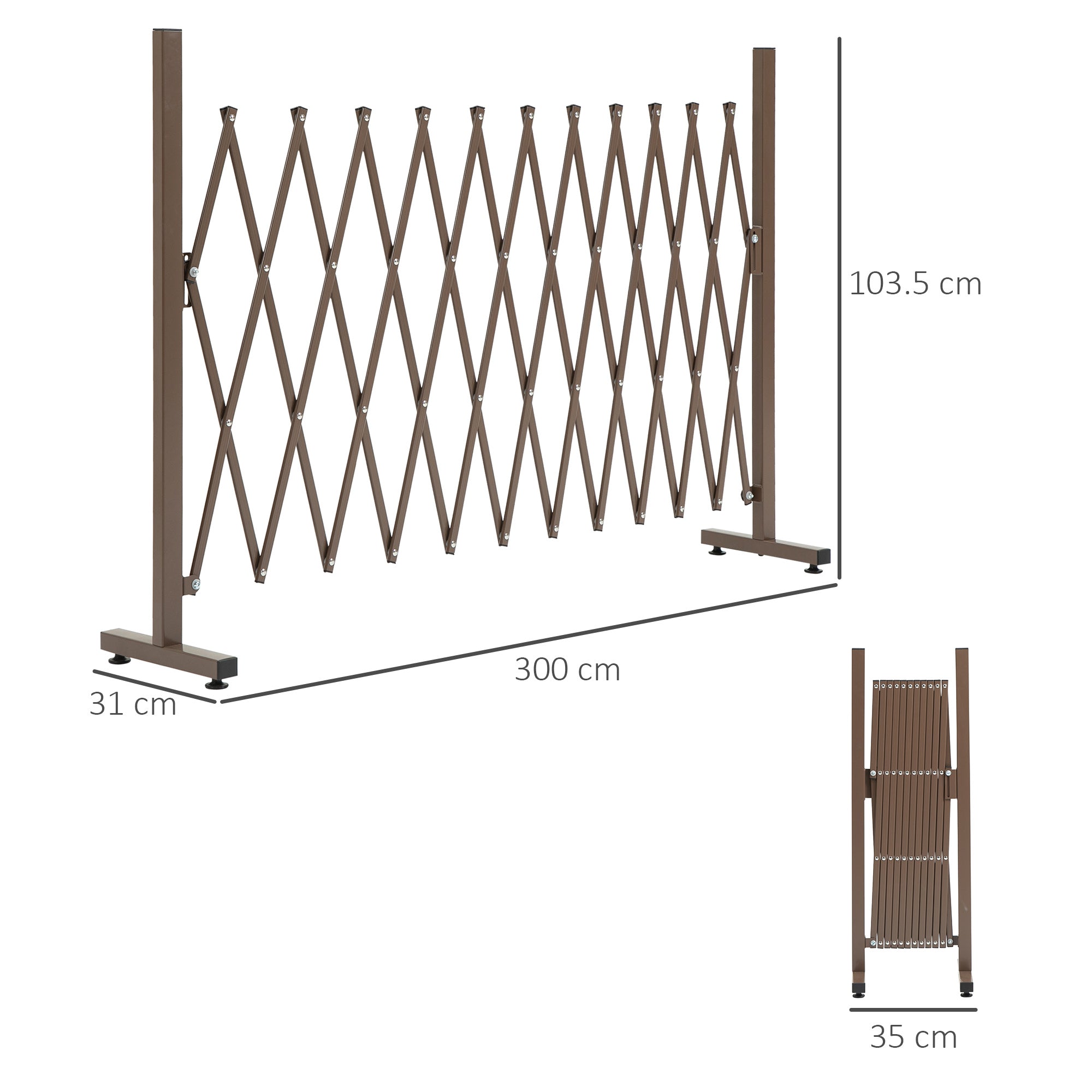 Set of 2 Expanding Garden Fencc, Aluminium Freestanding Foldable Picket Fence, 300cmx103.5 cm, Dark Brown