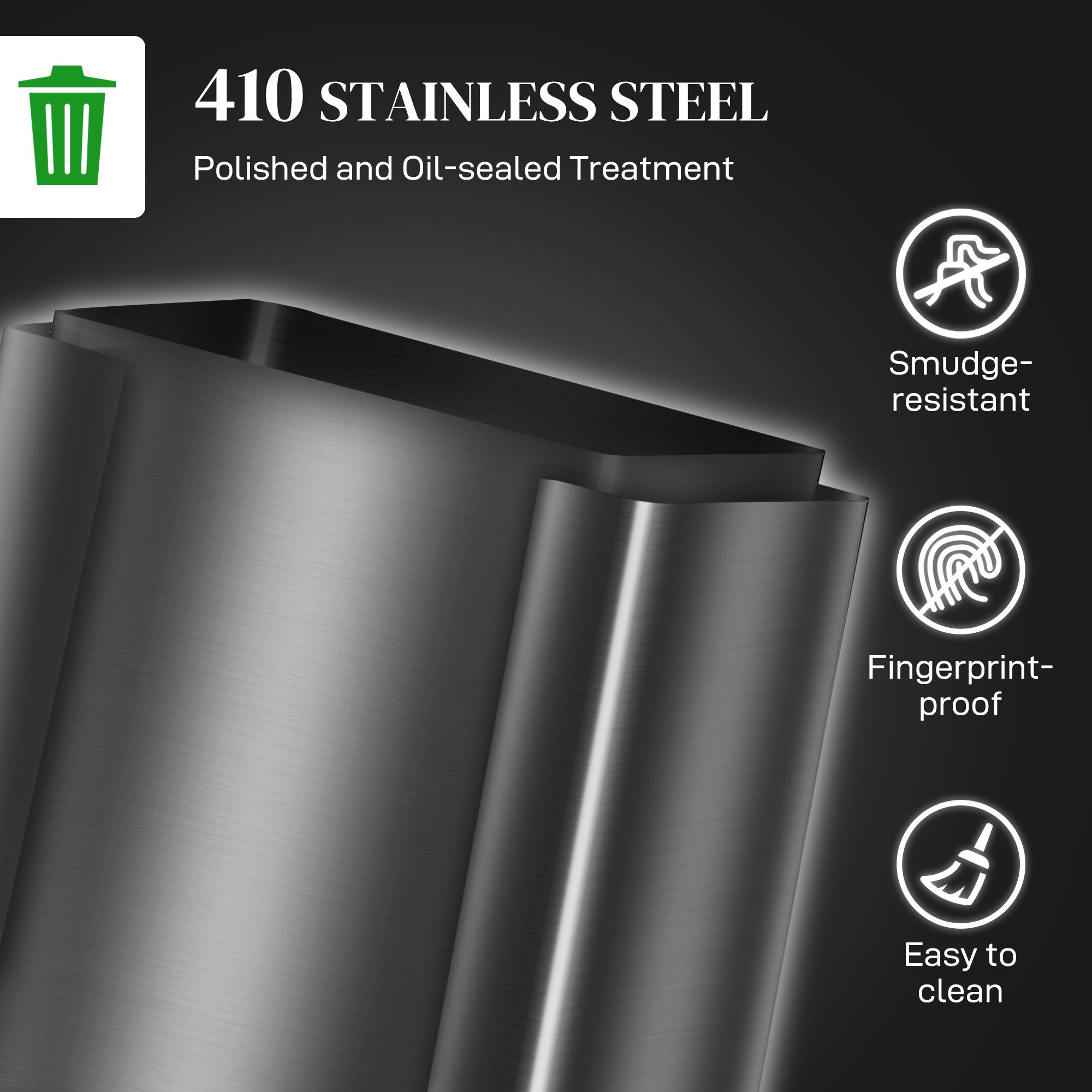 60L Dual Compartment Stainless Steel Bin, with Deodoriser Holders - Black