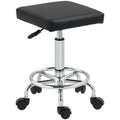 Adjustable PU Leather Rolling Stool with Footrest - Black