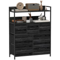 Rustic Chest of Seven Fabric Drawers with Steel Frame - Black