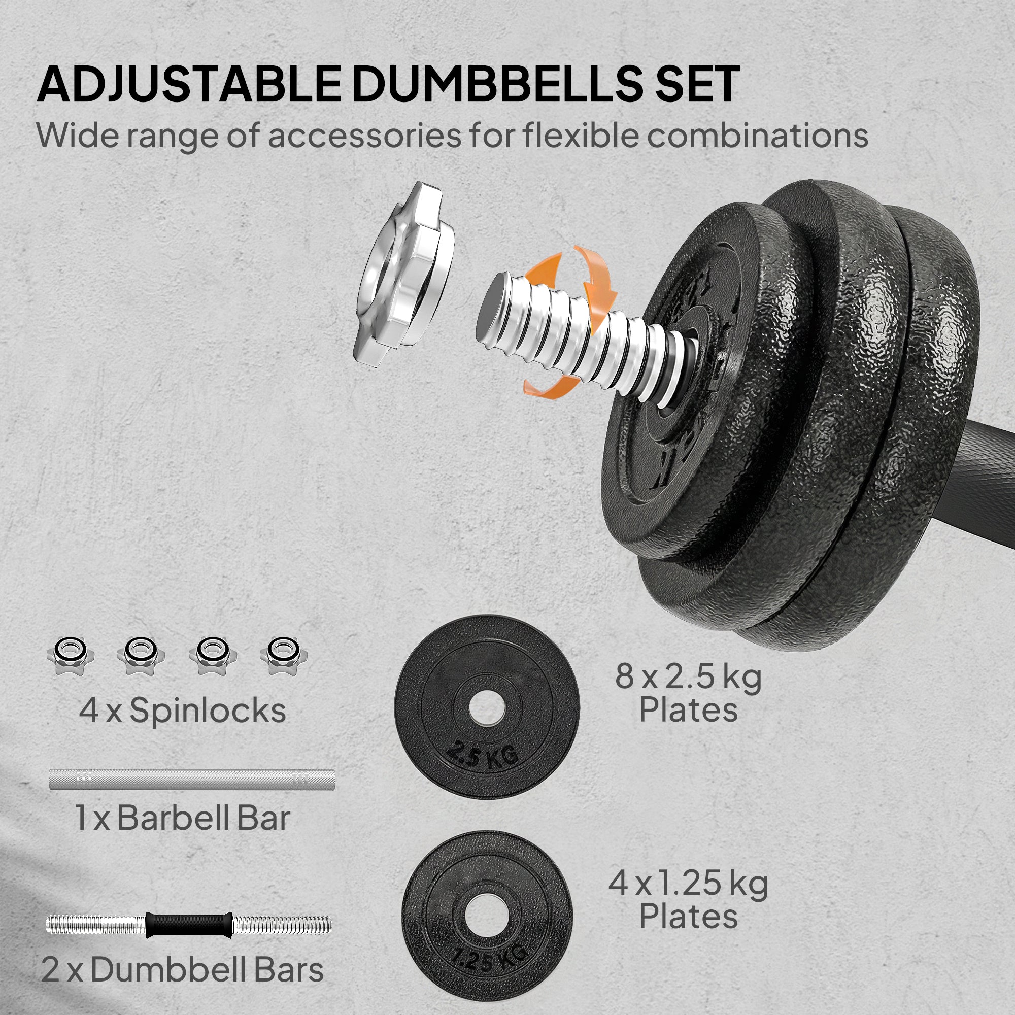 2-in-1 Adjustable Dumbbells Set, 30kg Cast Iron Weights Dumbbells Set with Non-Slip Grip for Strength Training, Weight Lifting, Bodybuilding, Home Gym Workout Equipment for Men & Women